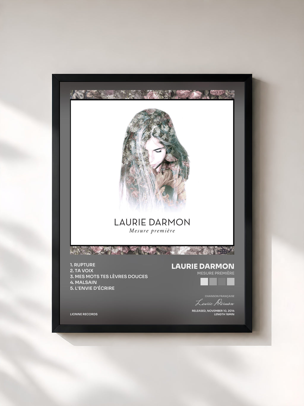 #noir Tableau de l'album Mesure première de Laurie Darmon, cadre noir, imprimé et encadré en France