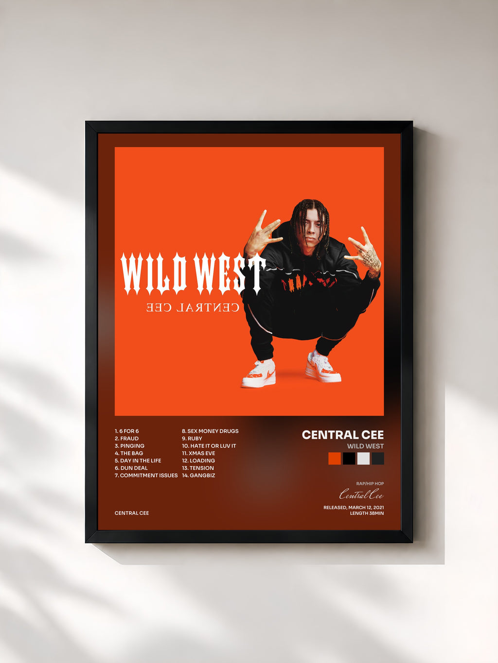 #noir Tableau de l'album Wild West de Central Cee, cadre noir, imprimé et encadré en France