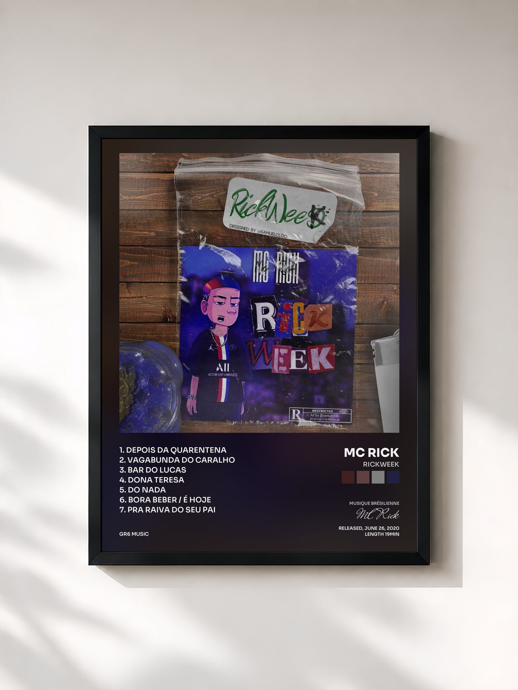 #noir Tableau de l'album Rickweek de MC Rick, cadre noir, imprimé et encadré en France