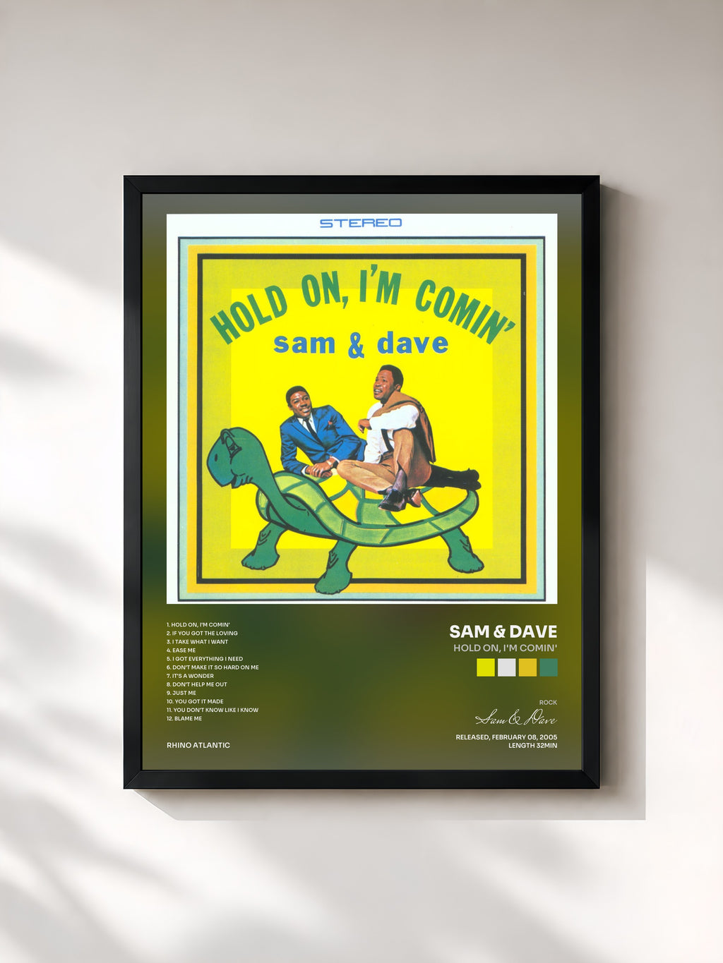 #noir Tableau de l'album Hold On, I'm Comin' de Sam & Dave, cadre noir, imprimé et encadré en France