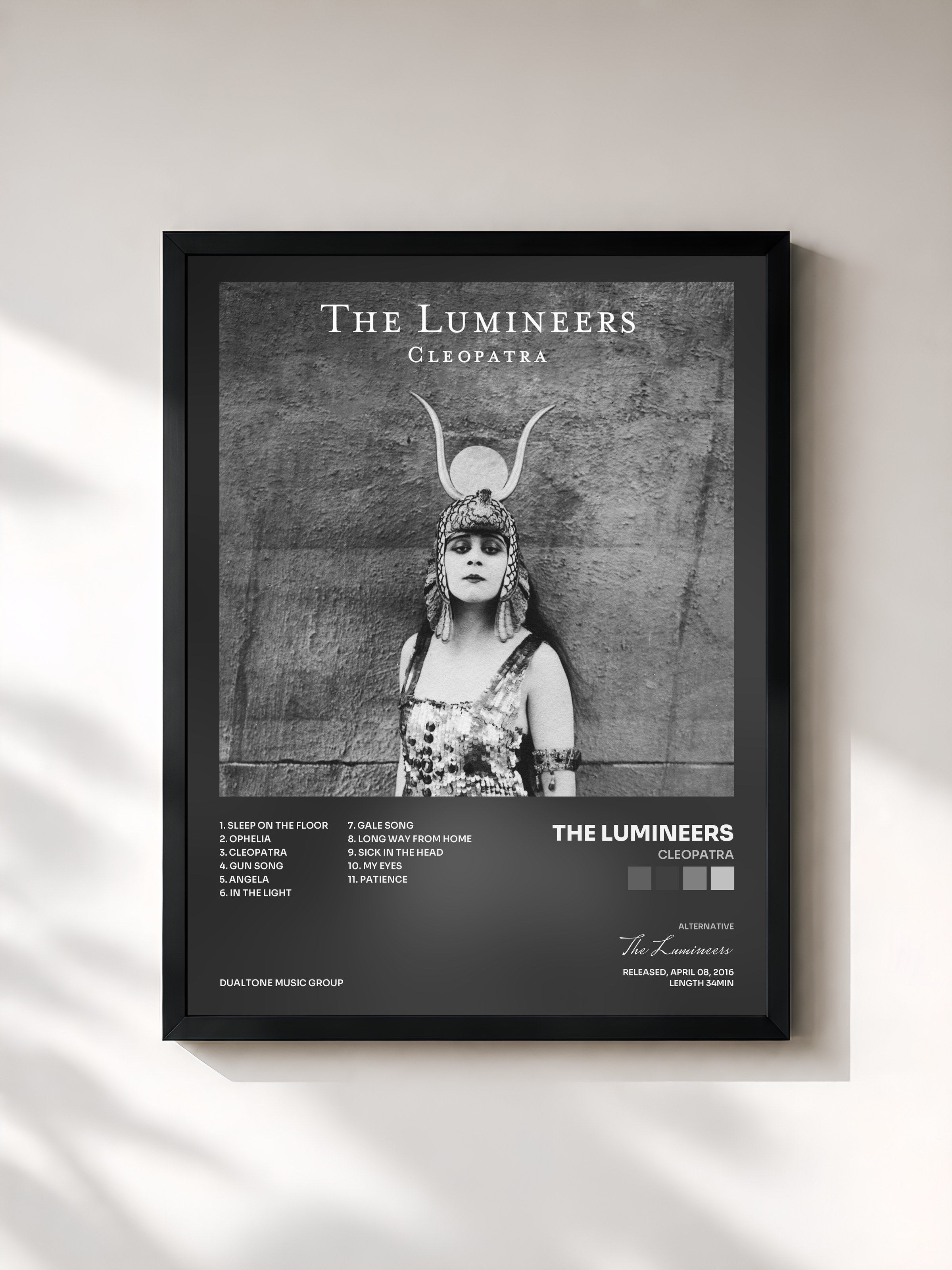 #noir Tableau de l'album Cleopatra de The Lumineers, cadre noir, imprimé et encadré en France