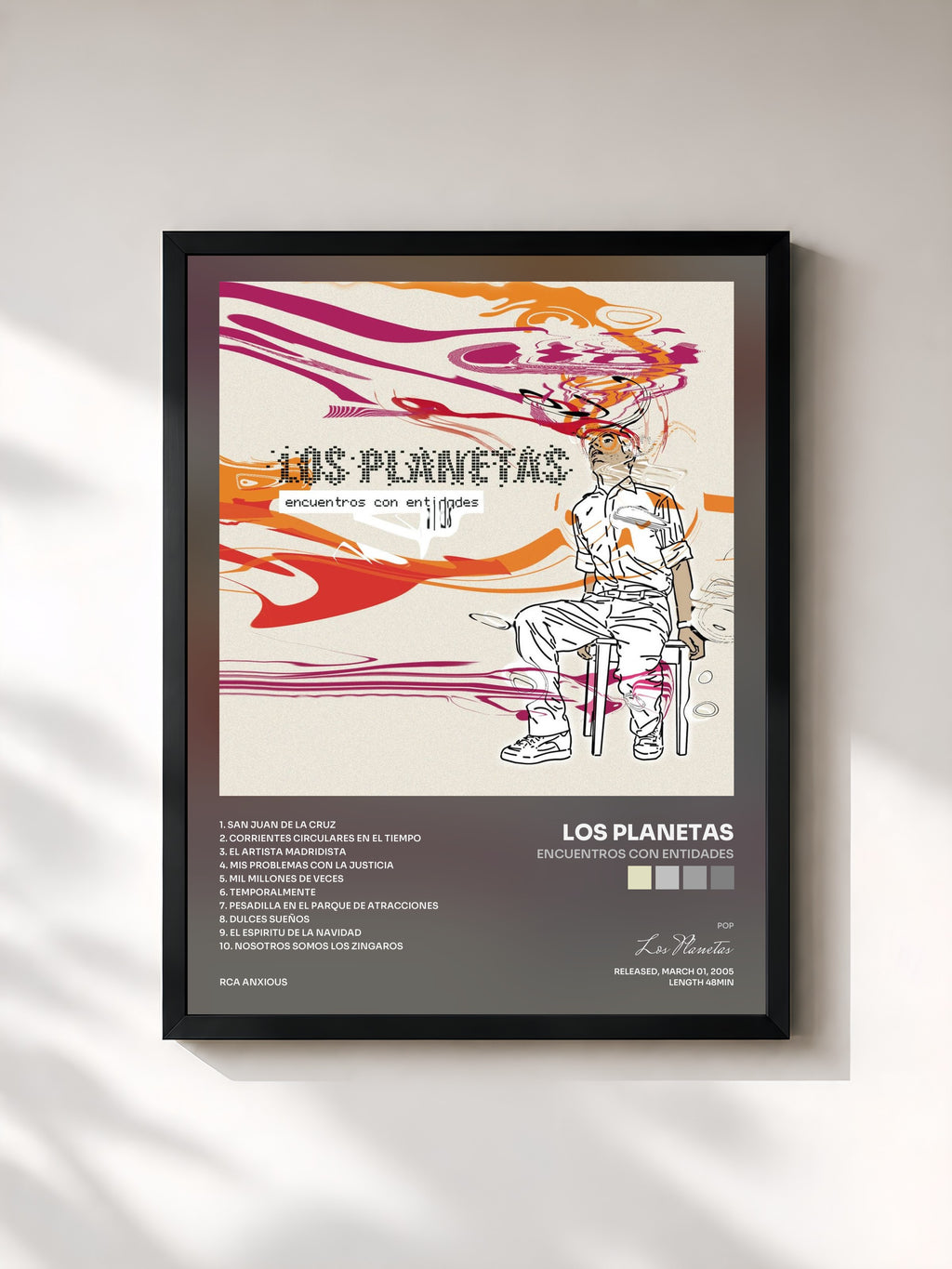 #noir Tableau de l'album Encuentros con entidades de Los Planetas, cadre noir, imprimé et encadré en France