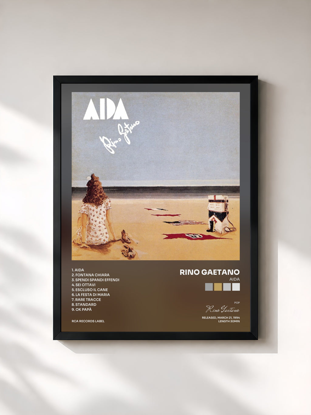 #noir Tableau de l'album Aida de Rino Gaetano, cadre noir, imprimé et encadré en France