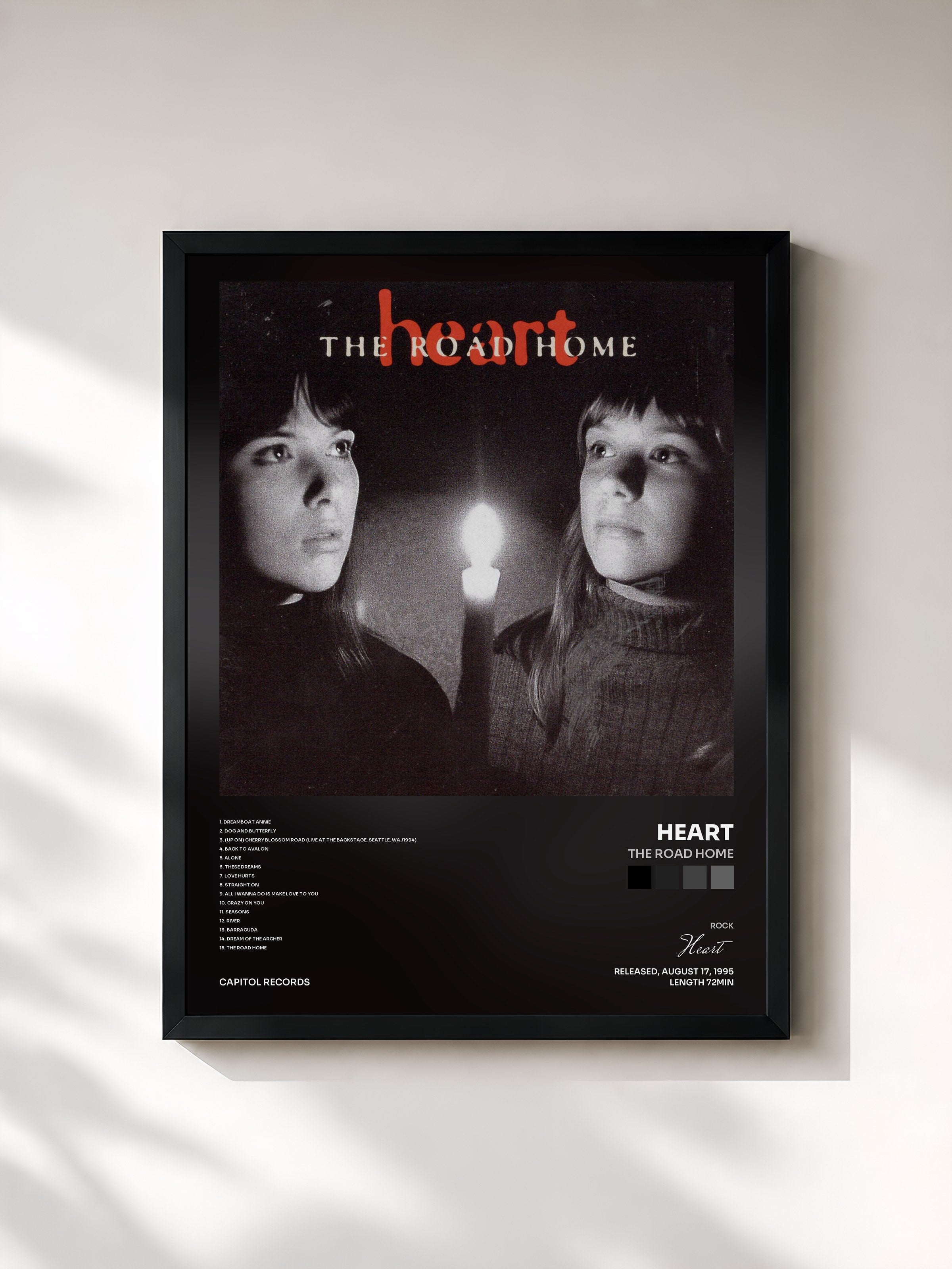 #noir Tableau de l'album The Road Home de Heart, cadre noir, imprimé et encadré en France