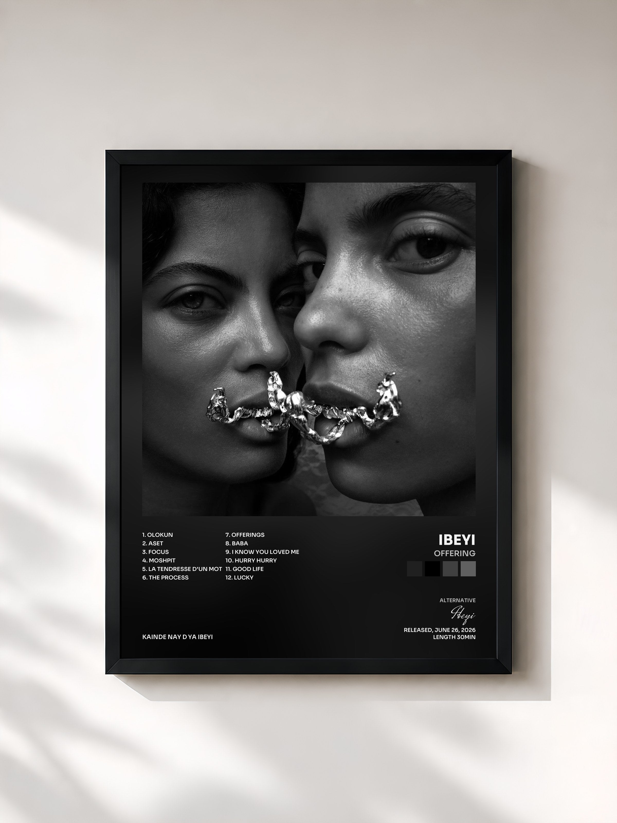 #noir Tableau de l'album Offering de Ibeyi, cadre noir, imprimé et encadré en France