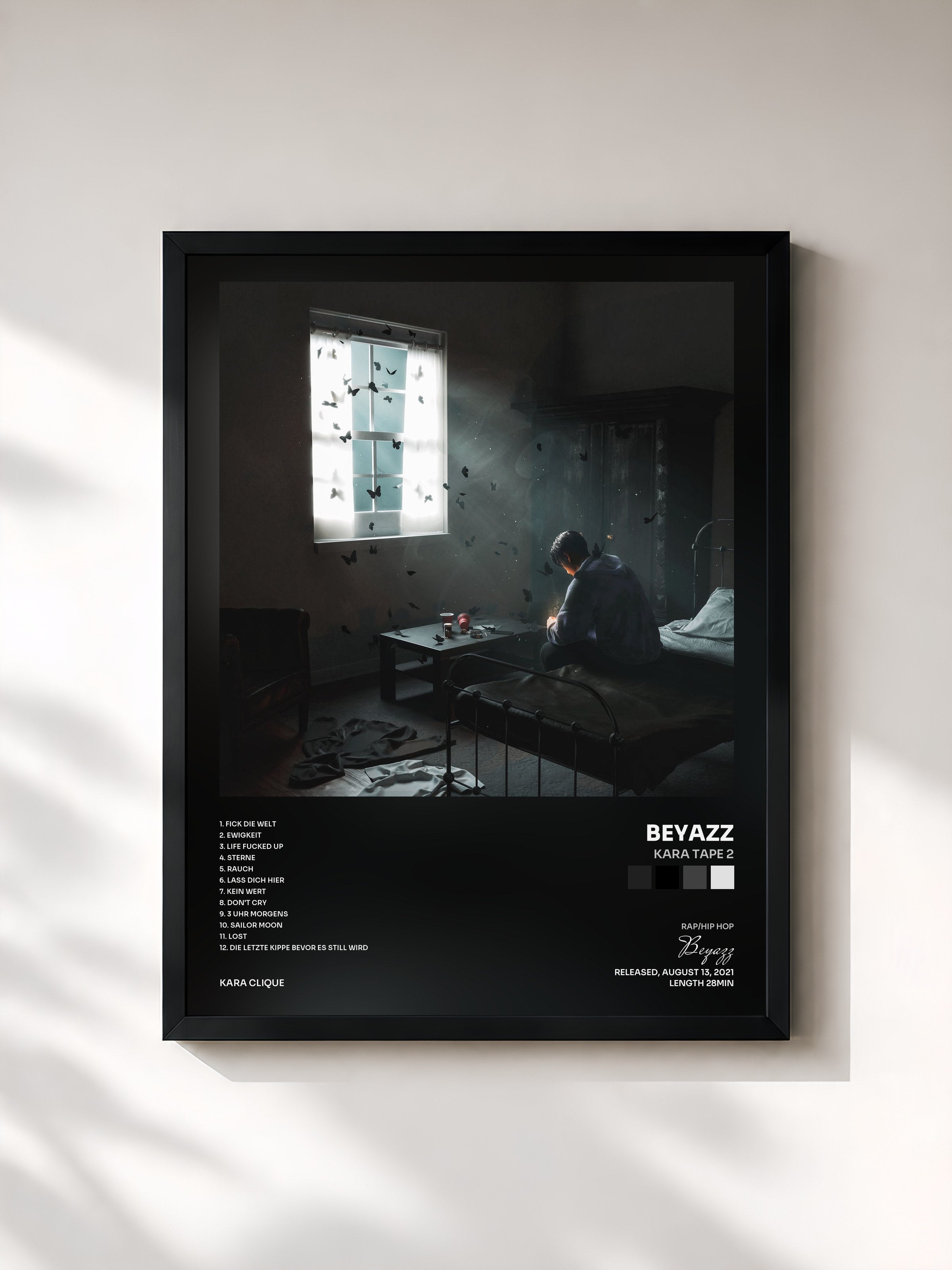 #noir Tableau de l'album Kara Tape 2 de Beyazz, cadre noir, imprimé et encadré en France