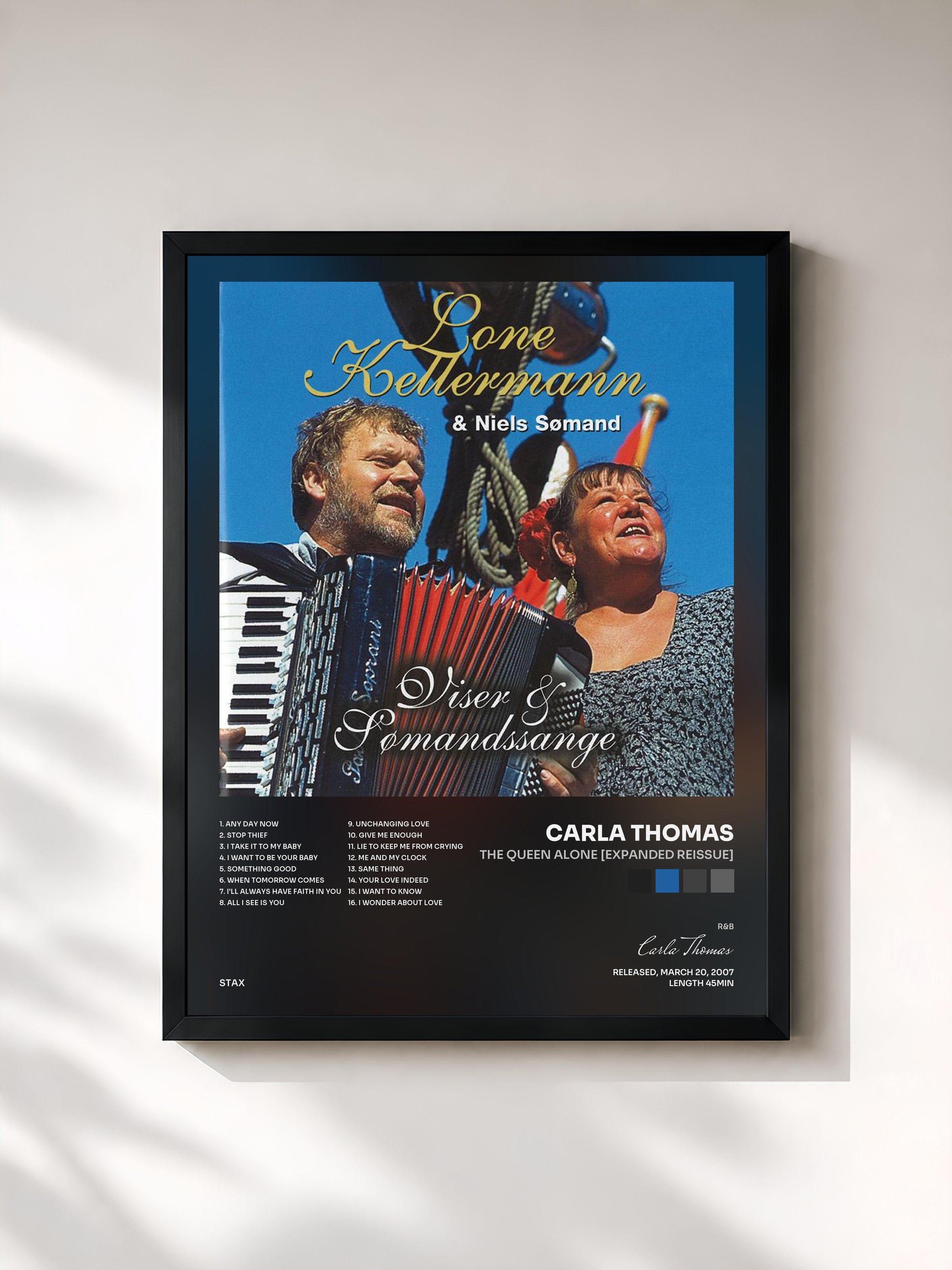 #noir Tableau de l'album The Queen Alone [Expanded Reissue] de Carla Thomas, cadre noir, imprimé et encadré en France