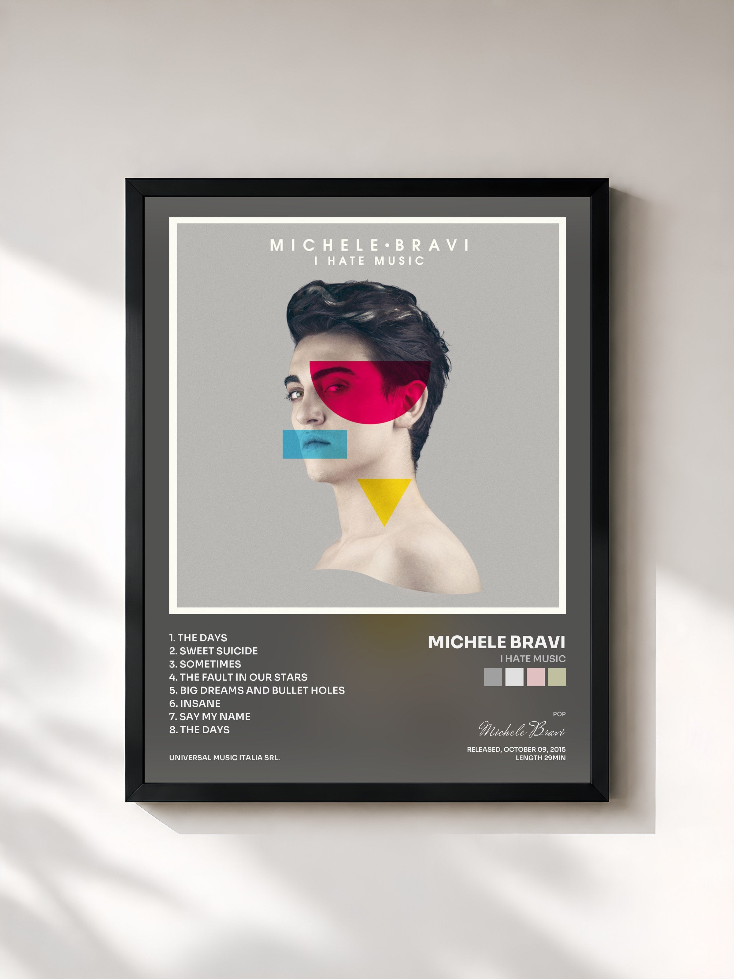 #noir Tableau de l'album I Hate Music de Michele Bravi, cadre noir, imprimé et encadré en France