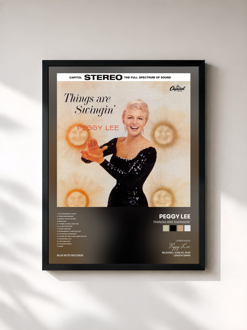 #noir Tableau de l'album Things Are Swingin' de Peggy Lee, cadre noir, imprimé et encadré en France