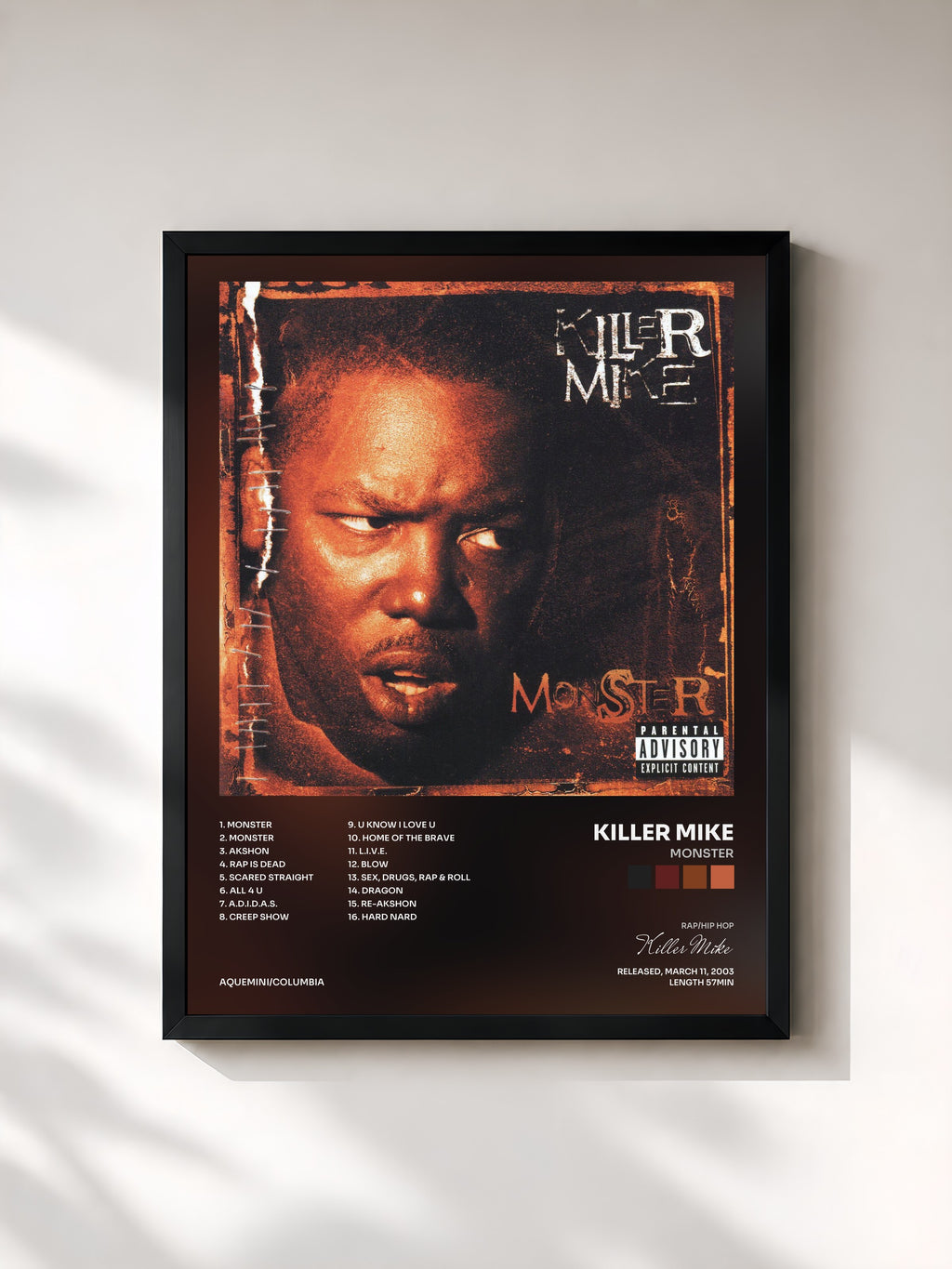 #noir Tableau de l'album Monster de Killer Mike, cadre noir, imprimé et encadré en France