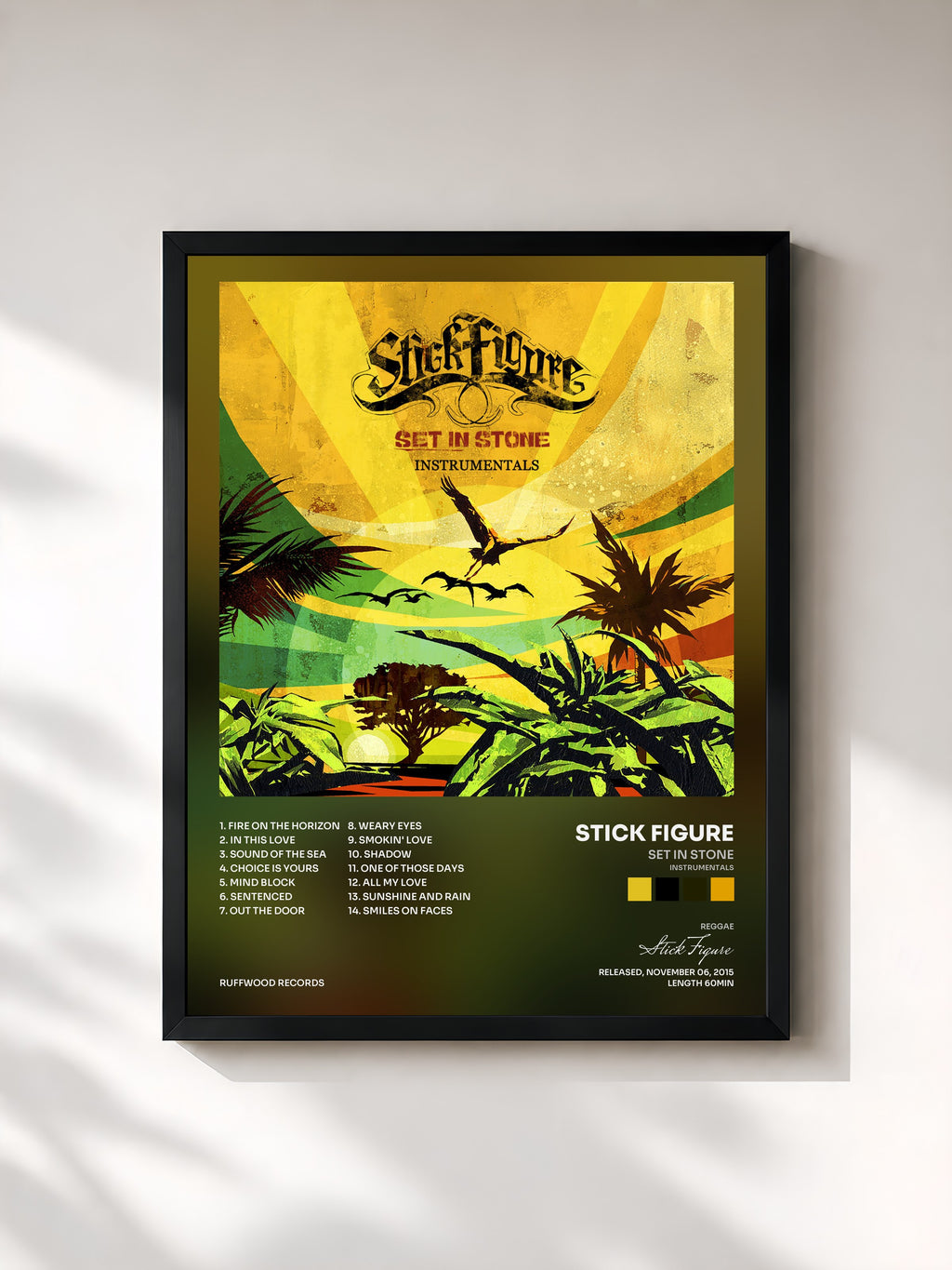 #noir Tableau de l'album Set in Stone (Instrumentals) de Stick Figure, cadre noir, imprimé et encadré en France
