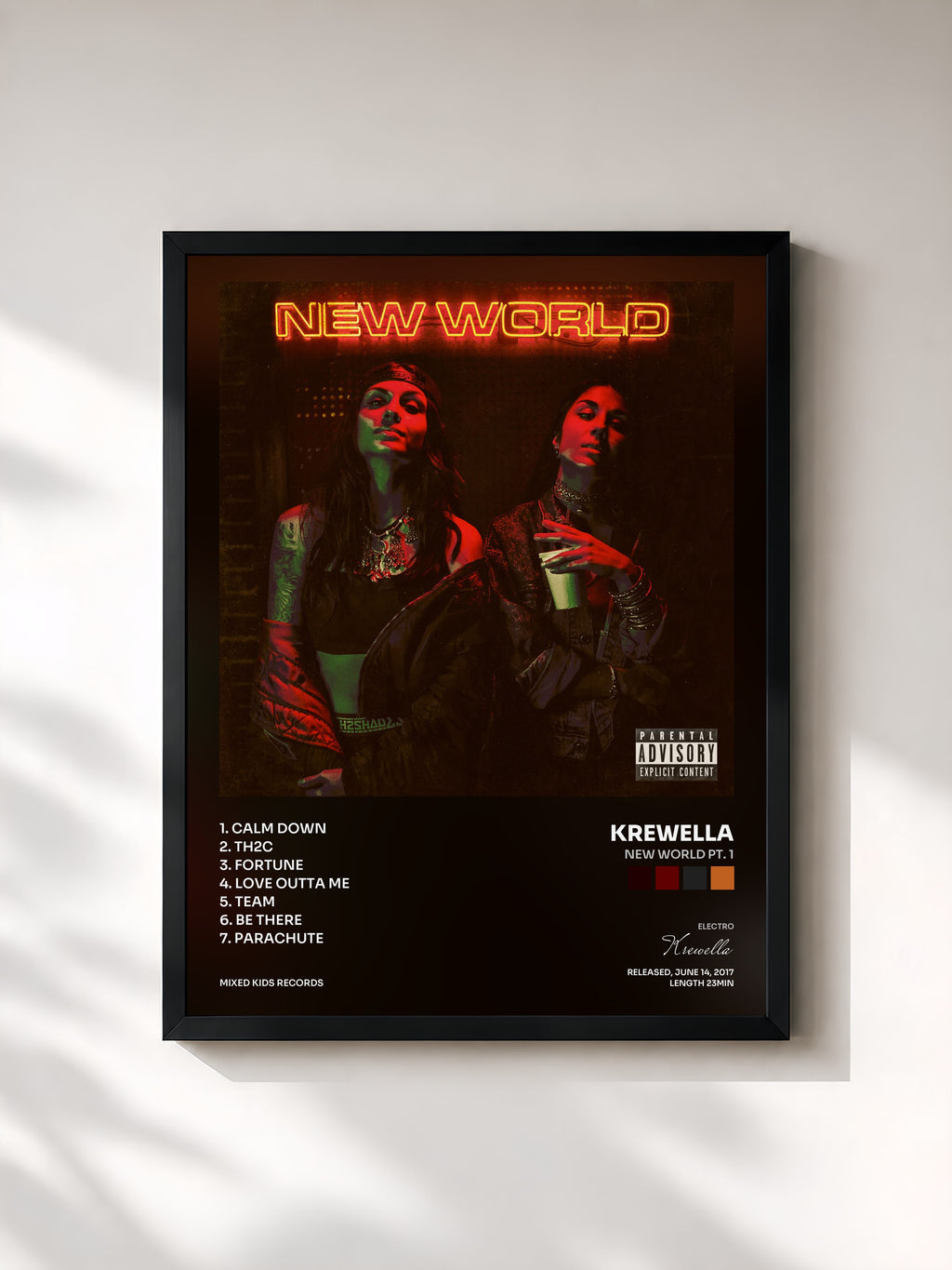 #noir Tableau de l'album New World Pt. 1 de Krewella, cadre noir, imprimé et encadré en France