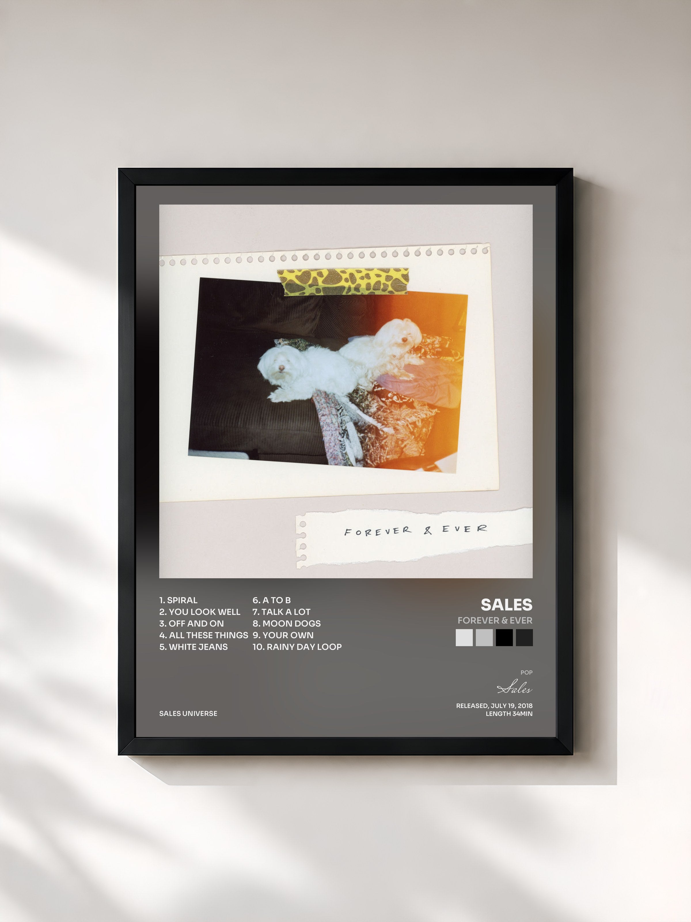 #noir Tableau de l'album Forever & Ever de Sales, cadre noir, imprimé et encadré en France