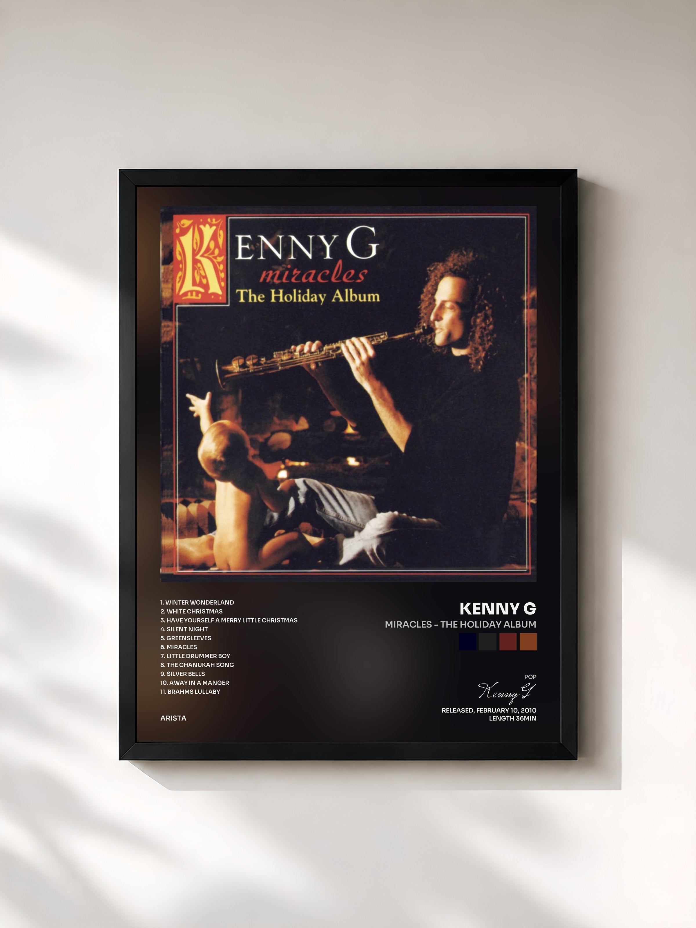 #noir Tableau de l'album Miracles - The Holiday Album de Kenny G, cadre noir, imprimé et encadré en France