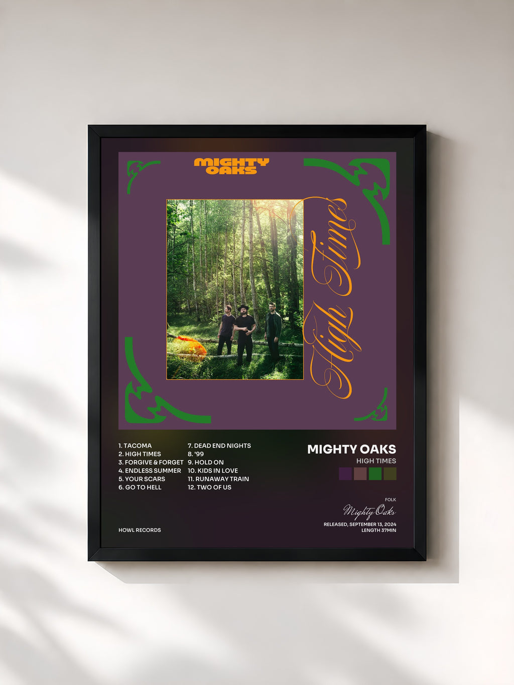 #noir Tableau de l'album High Times de Mighty Oaks, cadre noir, imprimé et encadré en France