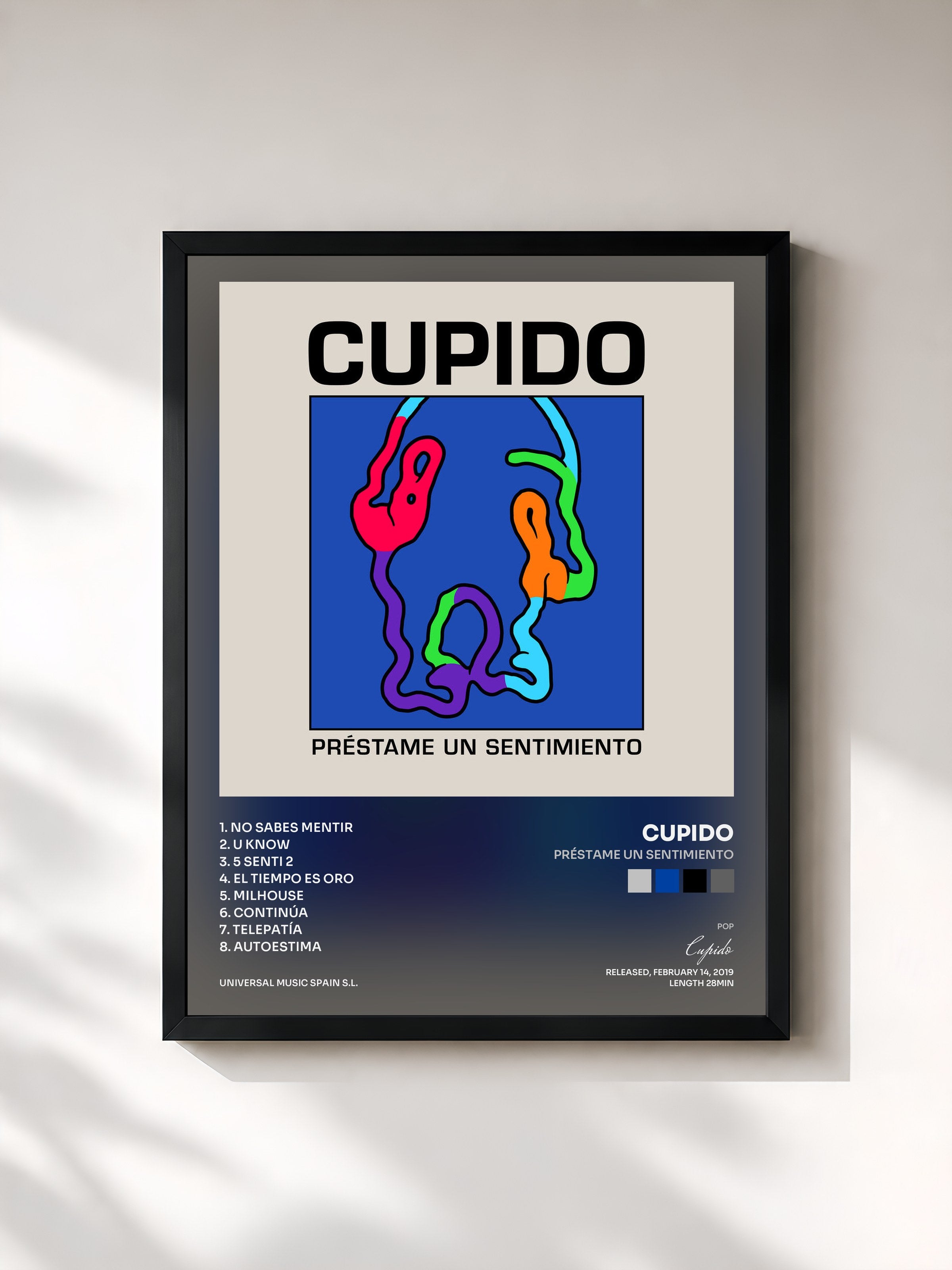 #noir Tableau de l'album Préstame Un Sentimiento de Cupido, cadre noir, imprimé et encadré en France