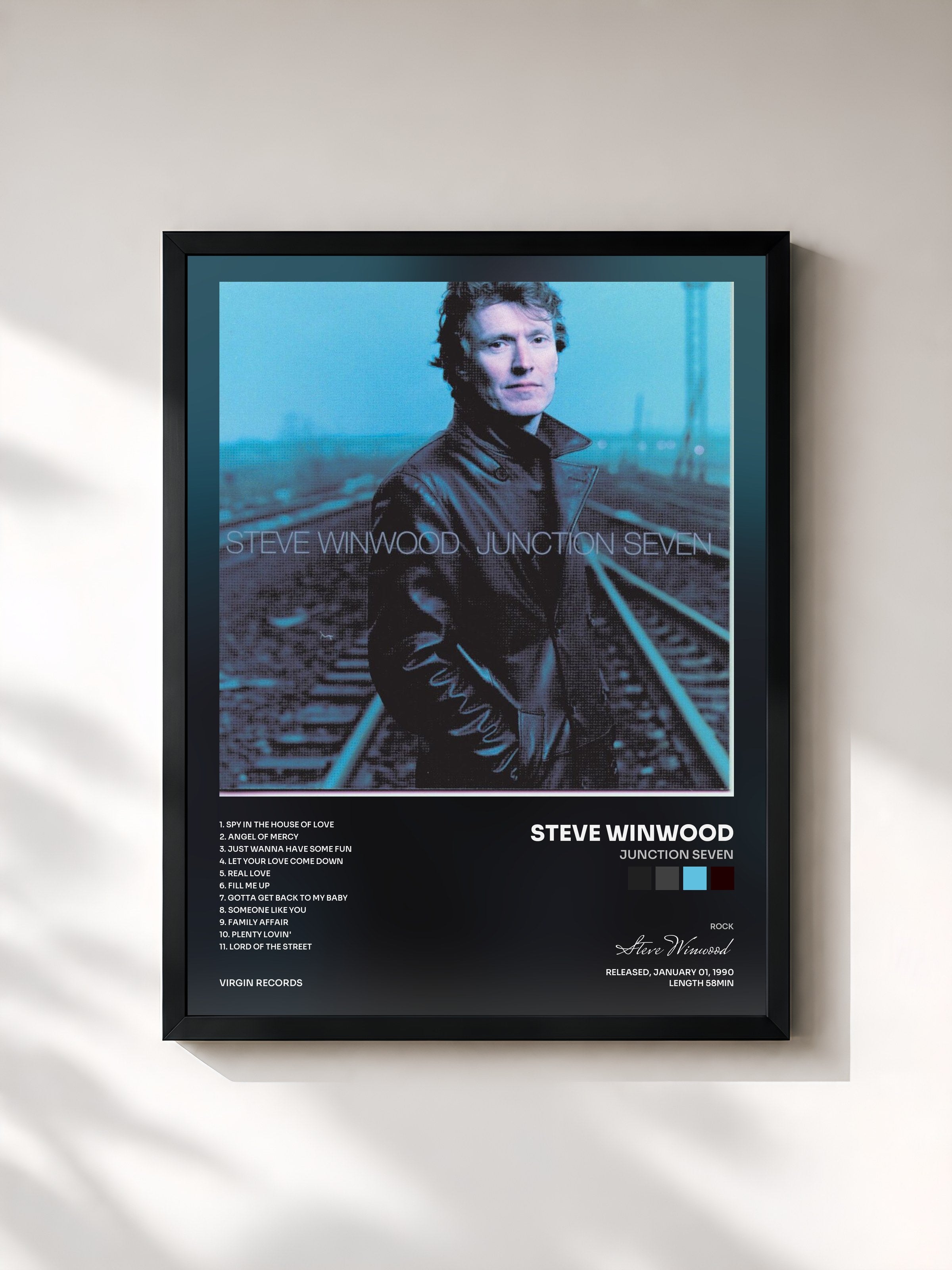 #noir Tableau de l'album Junction Seven de Steve Winwood, cadre noir, imprimé et encadré en France