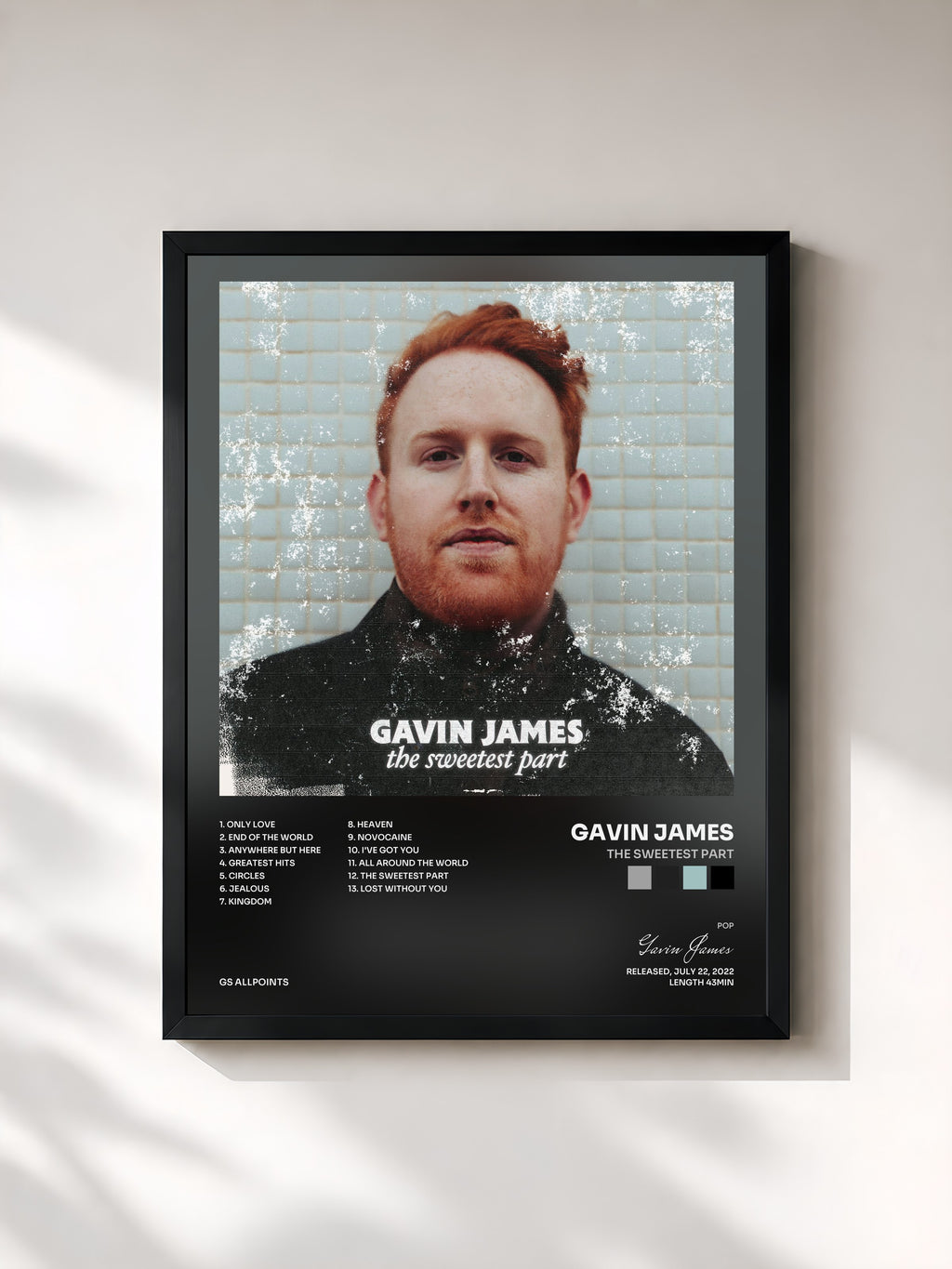 #noir Tableau de l'album The Sweetest Part de Gavin James, cadre noir, imprimé et encadré en France