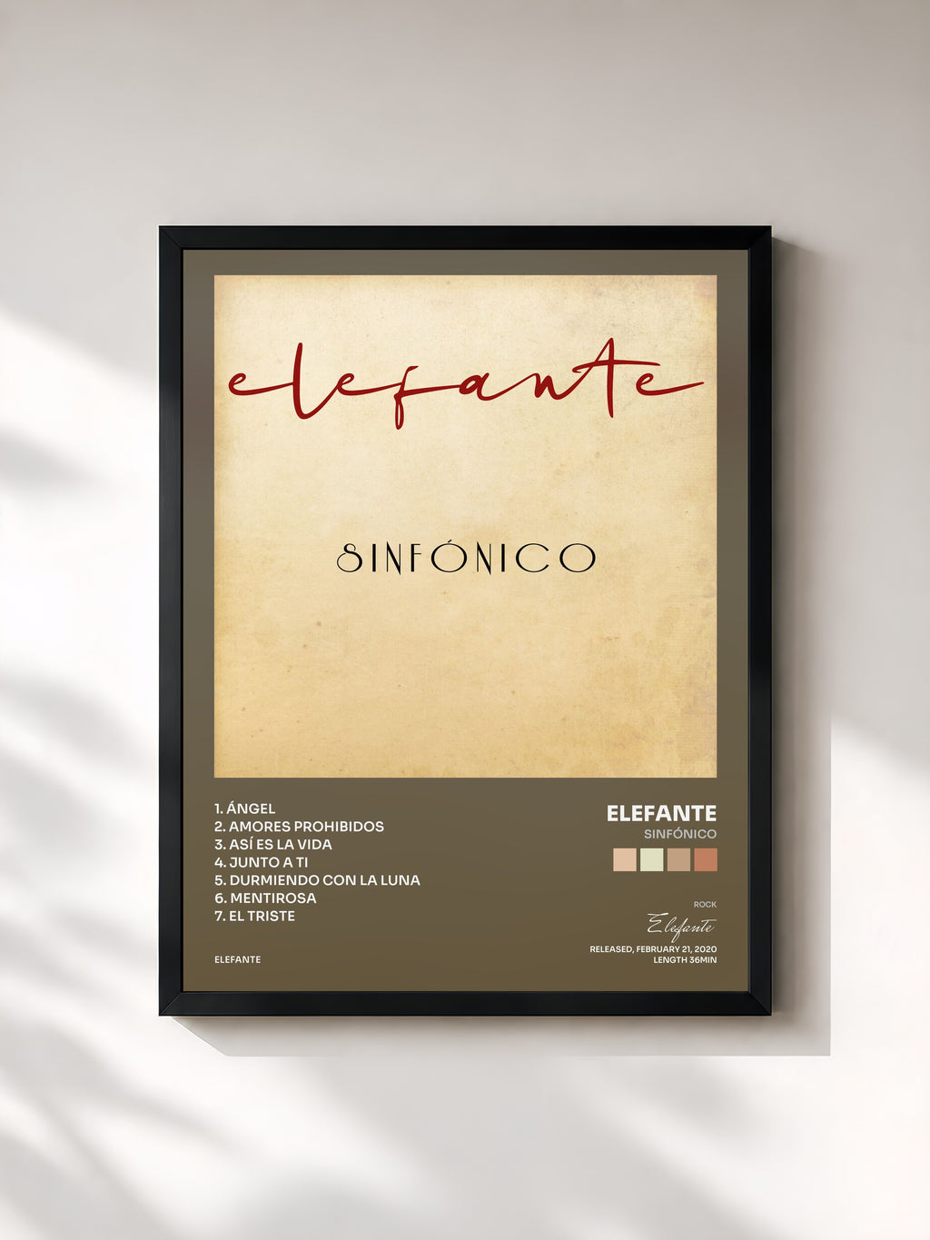 #noir Tableau de l'album Sinfónico de Elefante, cadre noir, imprimé et encadré en France
