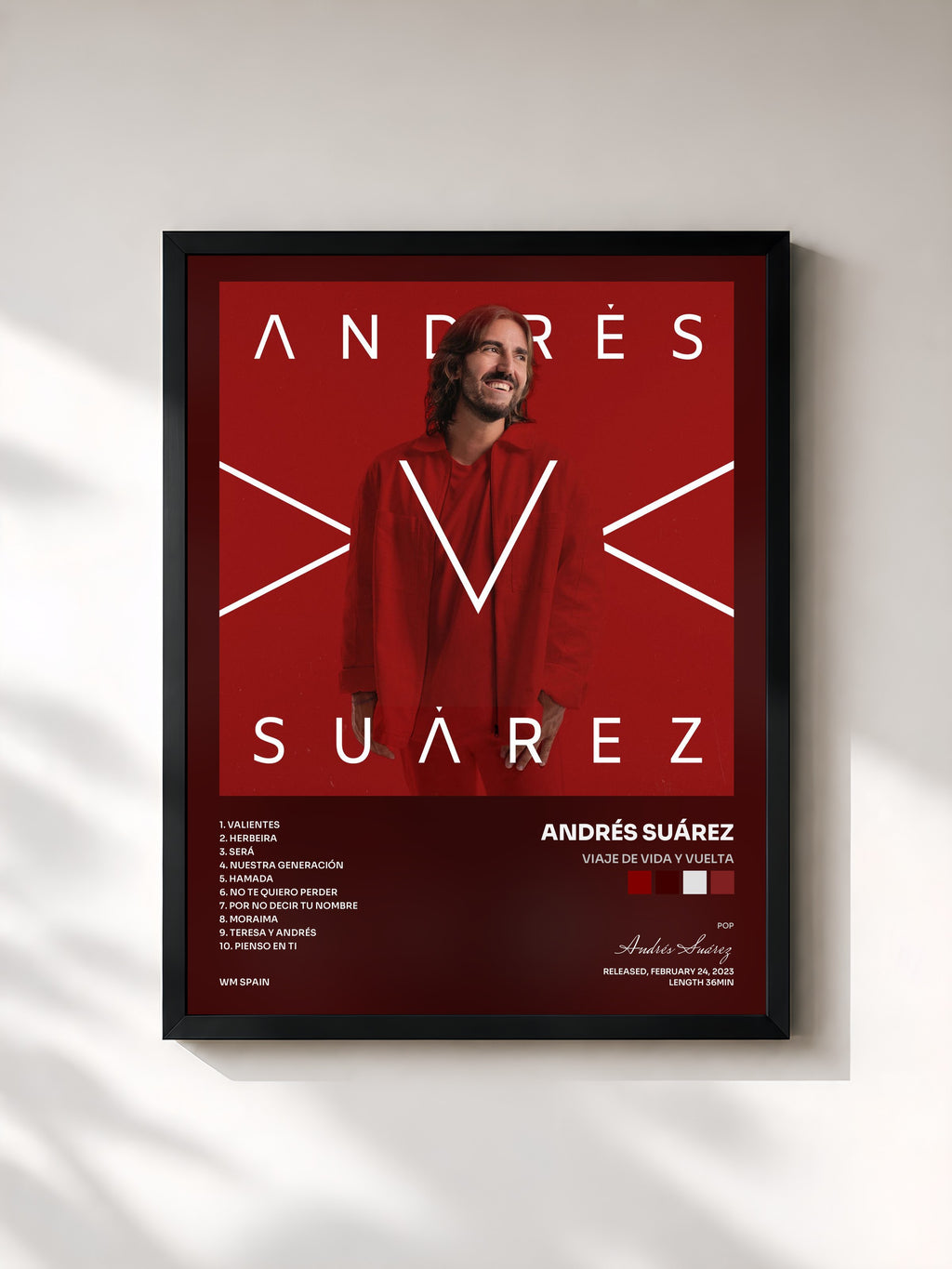 #noir Tableau de l'album Viaje de Vida y Vuelta de Andrés Suárez, cadre noir, imprimé et encadré en France