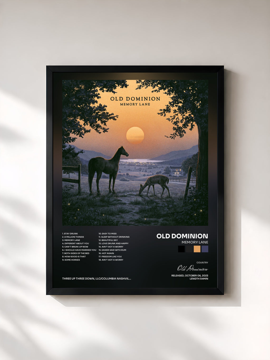 #noir Tableau de l'album Memory Lane de Old Dominion, cadre noir, imprimé et encadré en France