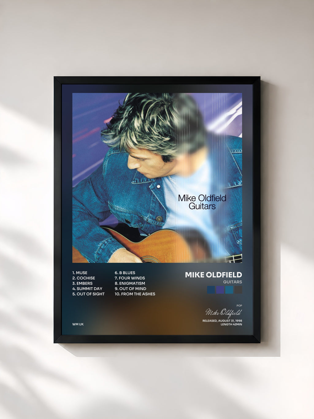 #noir Tableau de l'album Guitars de Mike Oldfield, cadre noir, imprimé et encadré en France