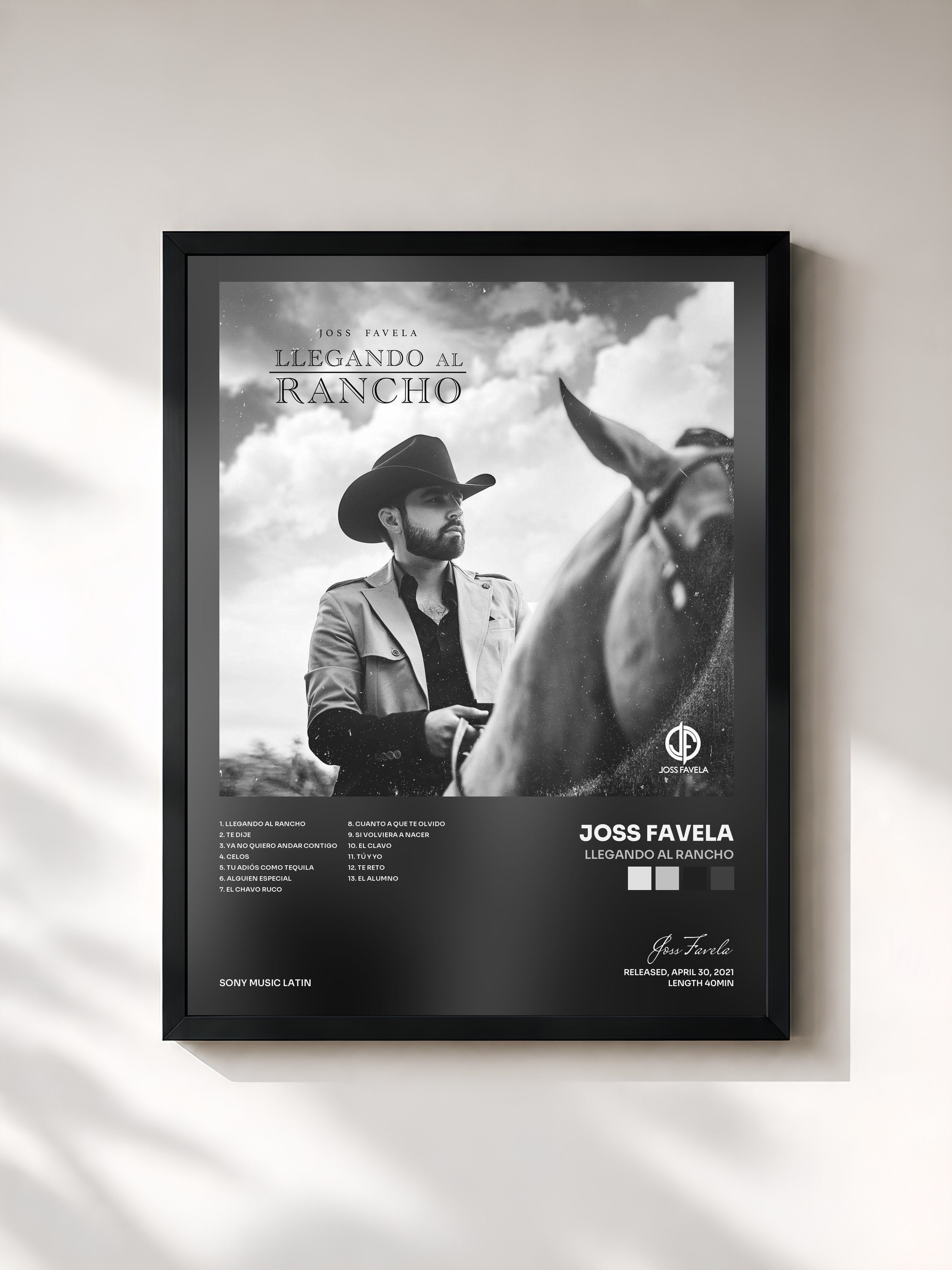 #noir Tableau de l'album Llegando Al Rancho de Joss Favela, cadre noir, imprimé et encadré en France