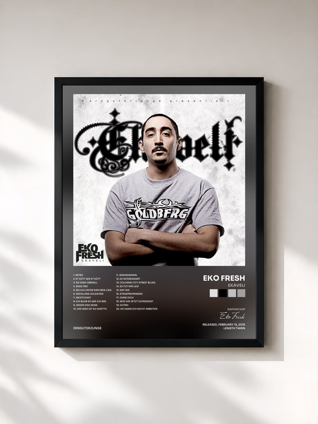 #noir Tableau de l'album Ekaveli de Eko Fresh, cadre noir, imprimé et encadré en France