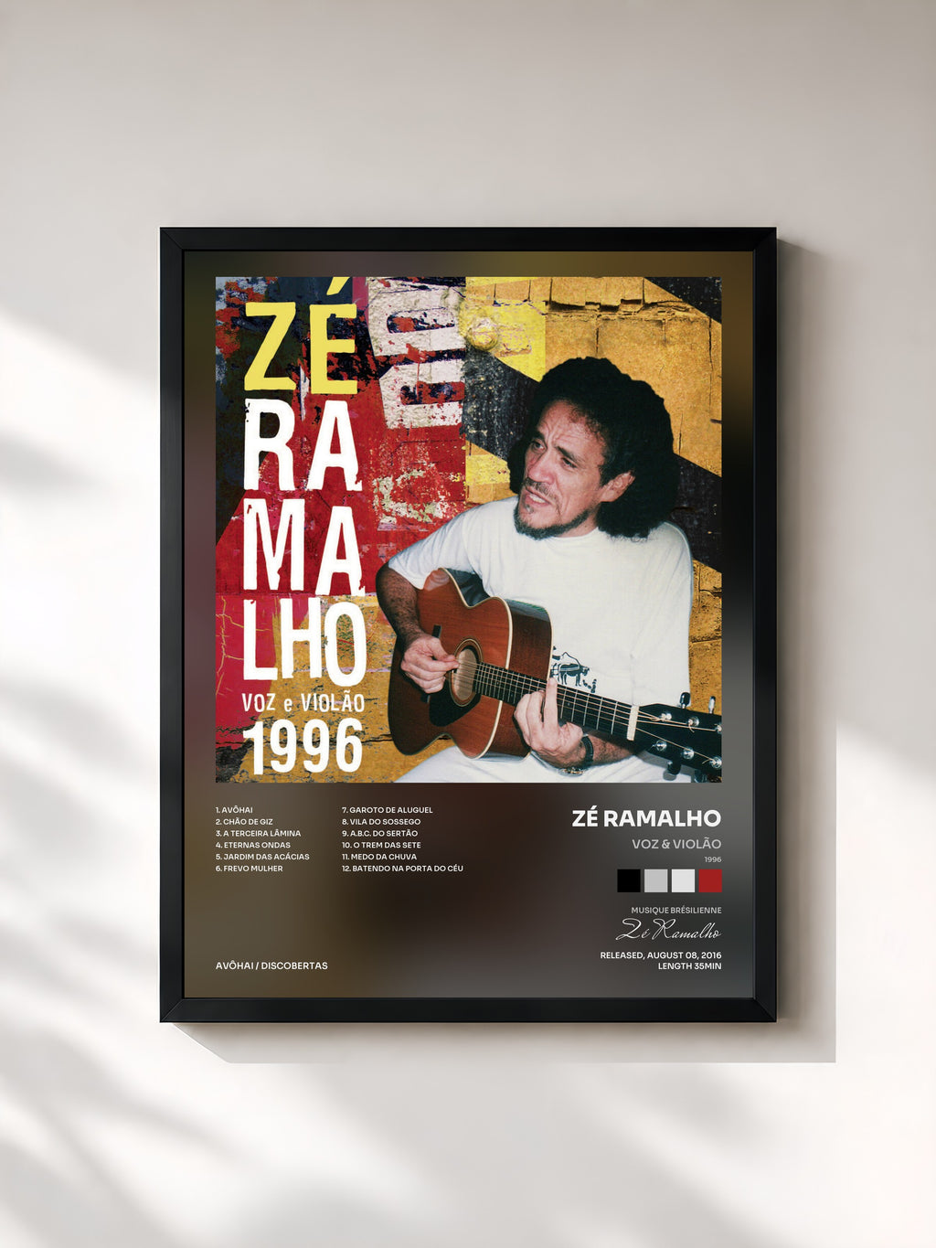 #noir Tableau de l'album Voz & Violão (1996) de Zé Ramalho, cadre noir, imprimé et encadré en France
