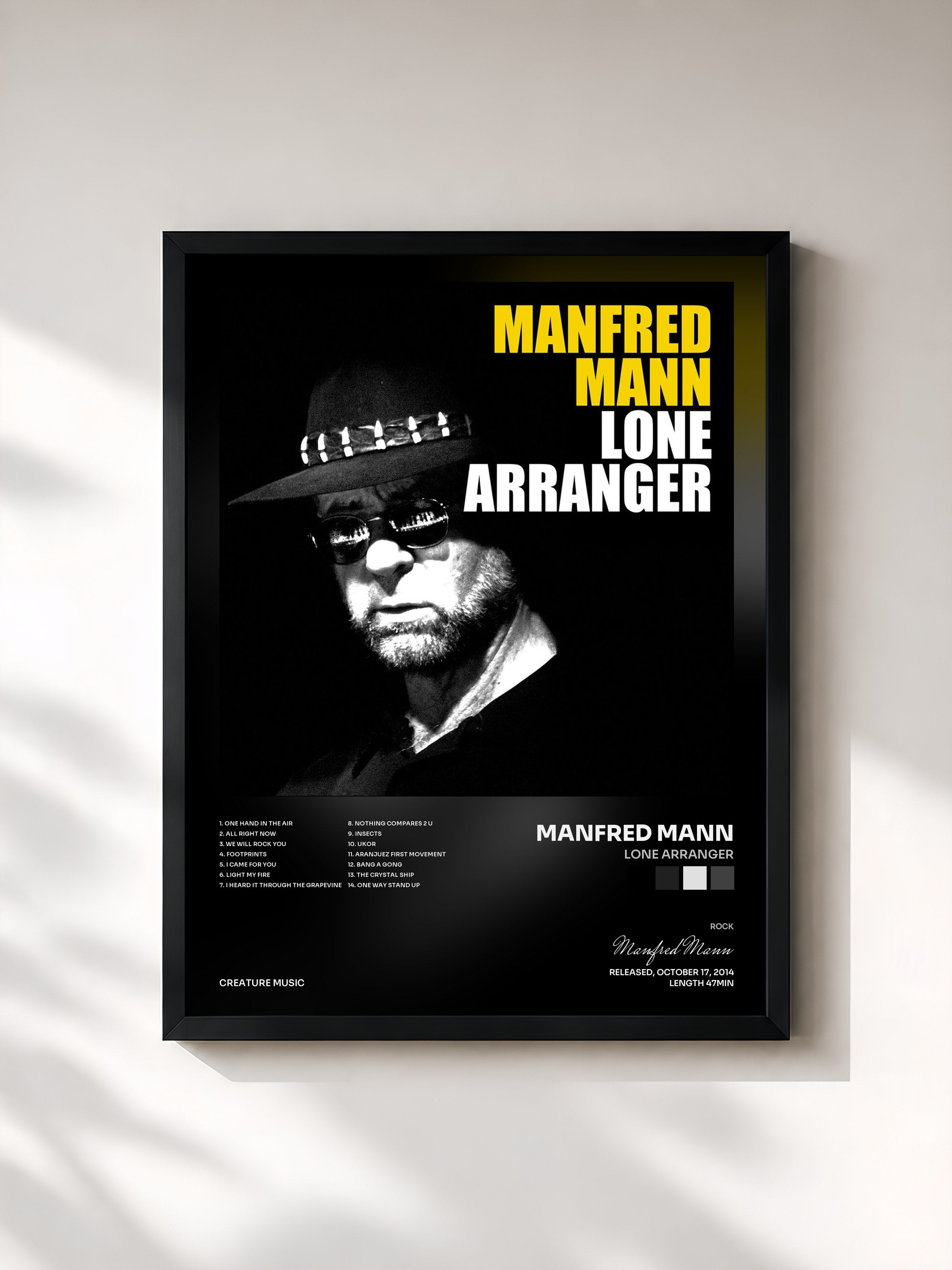 #noir Tableau de l'album Lone Arranger de Manfred Mann, cadre noir, imprimé et encadré en France
