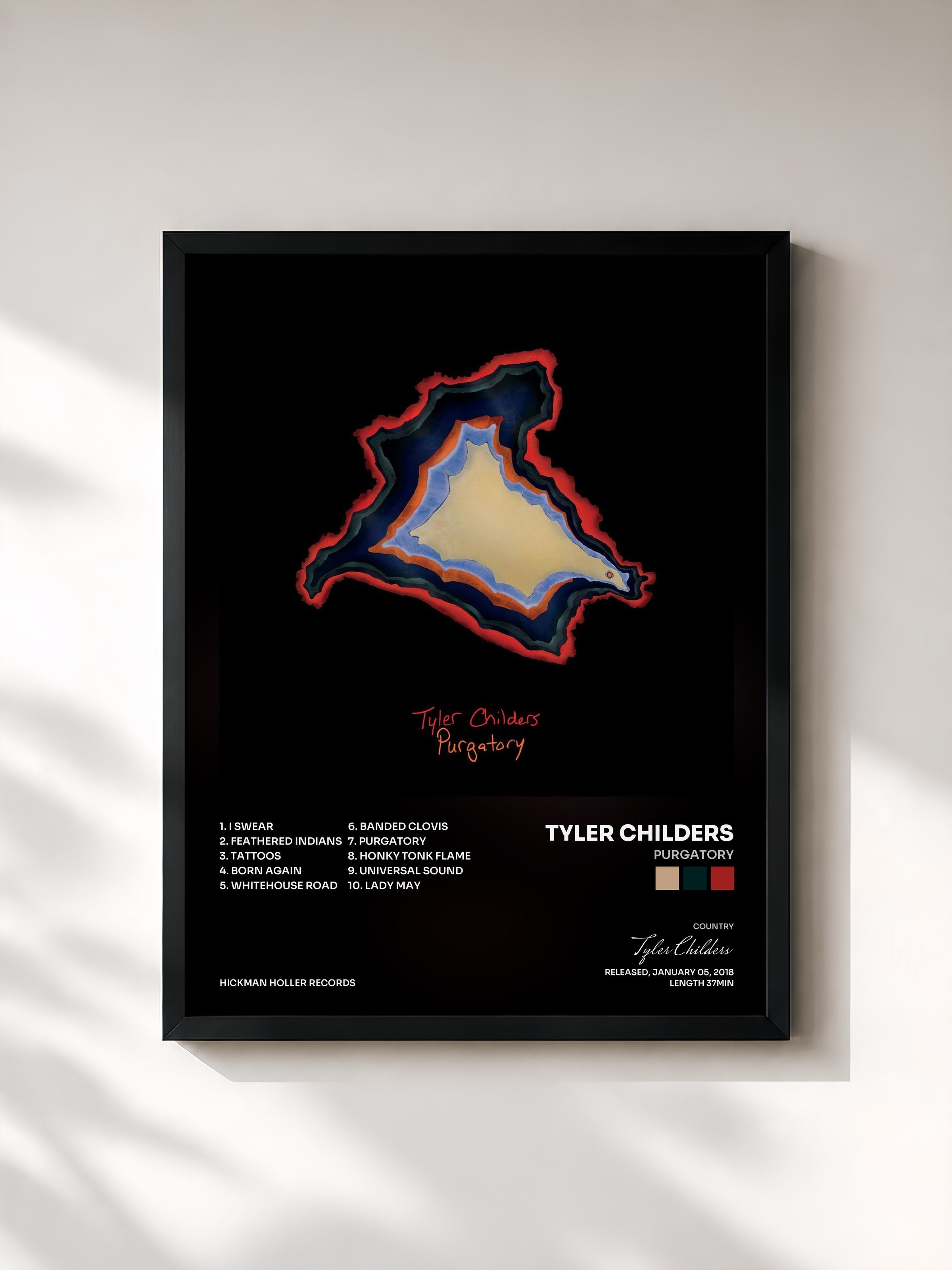 #noir Tableau de l'album Purgatory de Tyler Childers, cadre noir, imprimé et encadré en France