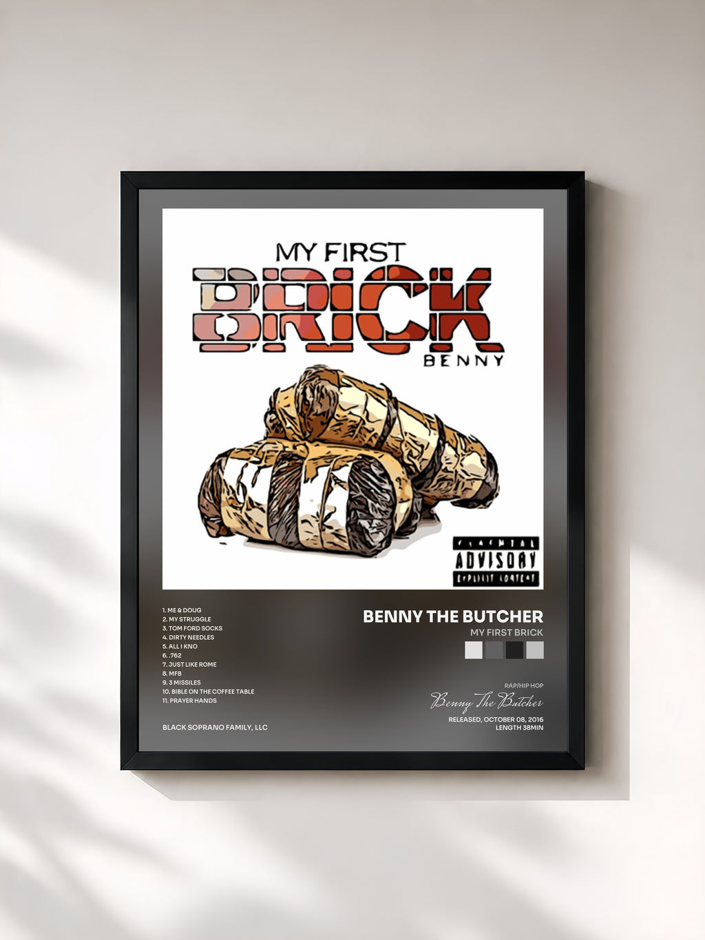 #noir Tableau de l'album My First Brick de Benny The Butcher, cadre noir, imprimé et encadré en France