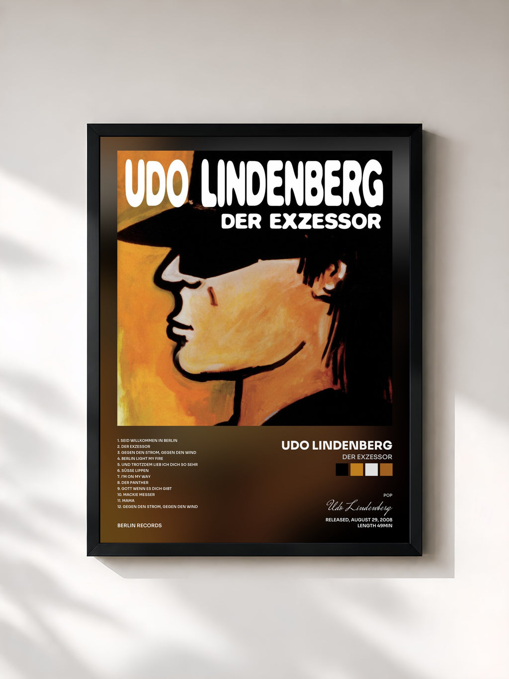 #noir Tableau de l'album Der Exzessor de Udo Lindenberg, cadre noir, imprimé et encadré en France
