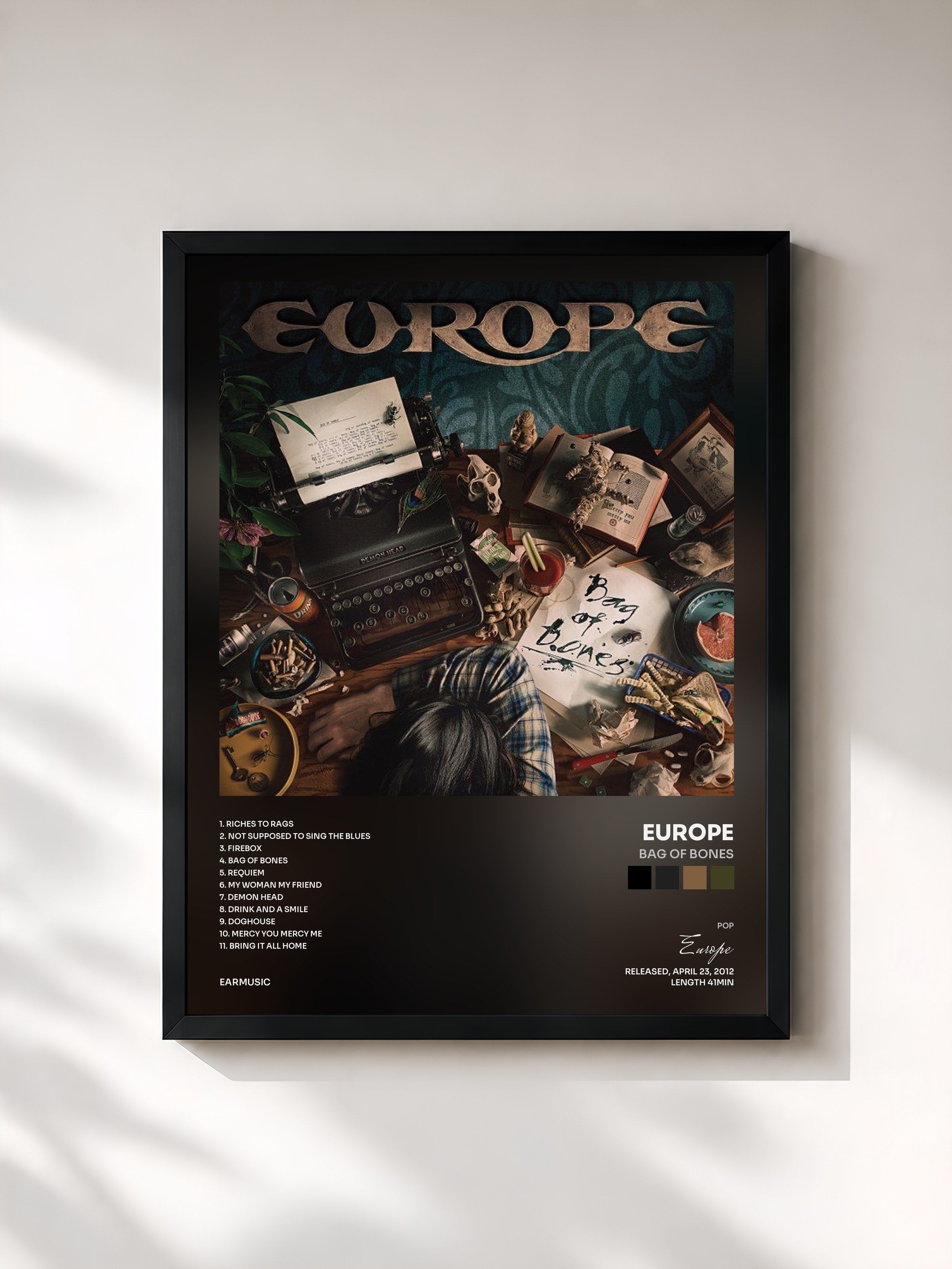 #noir Tableau de l'album Bag of Bones de Europe, cadre noir, imprimé et encadré en France
