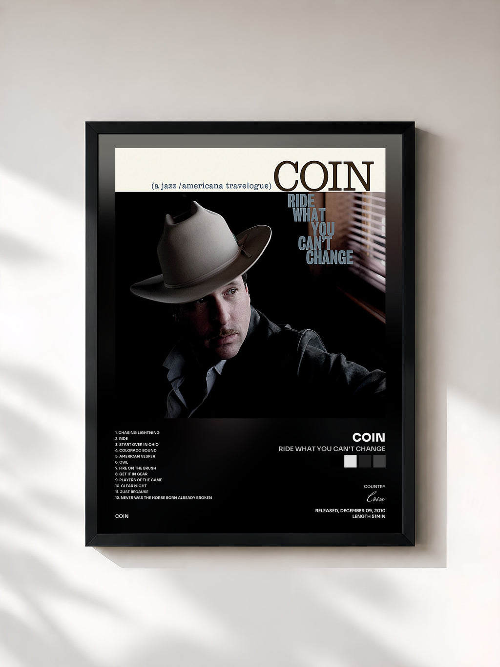 #noir Tableau de l'album Ride What You Can't Change de Coin, cadre noir, imprimé et encadré en France