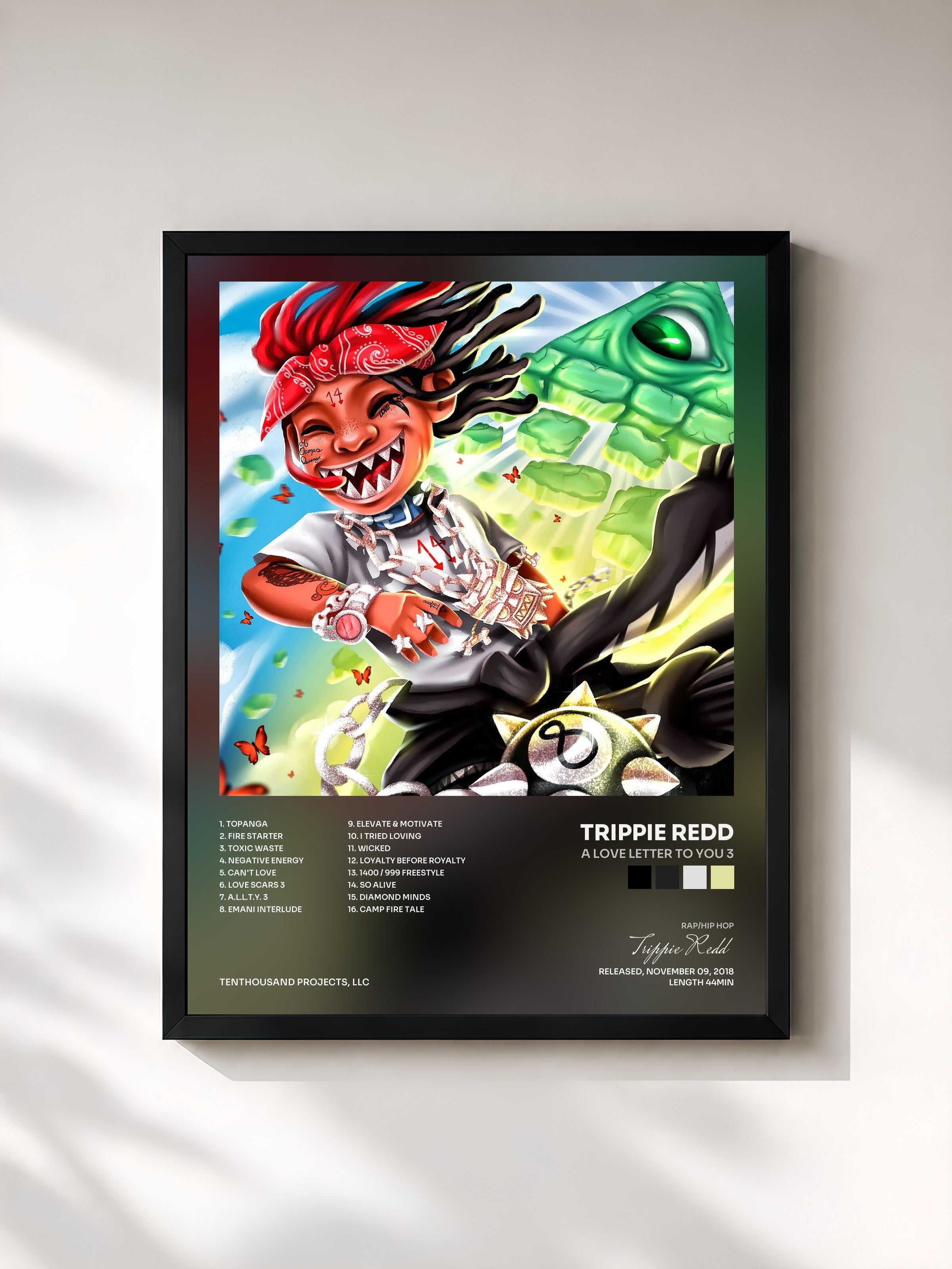 #noir Tableau de l'album A Love Letter To You 3 de Trippie Redd, cadre noir, imprimé et encadré en France