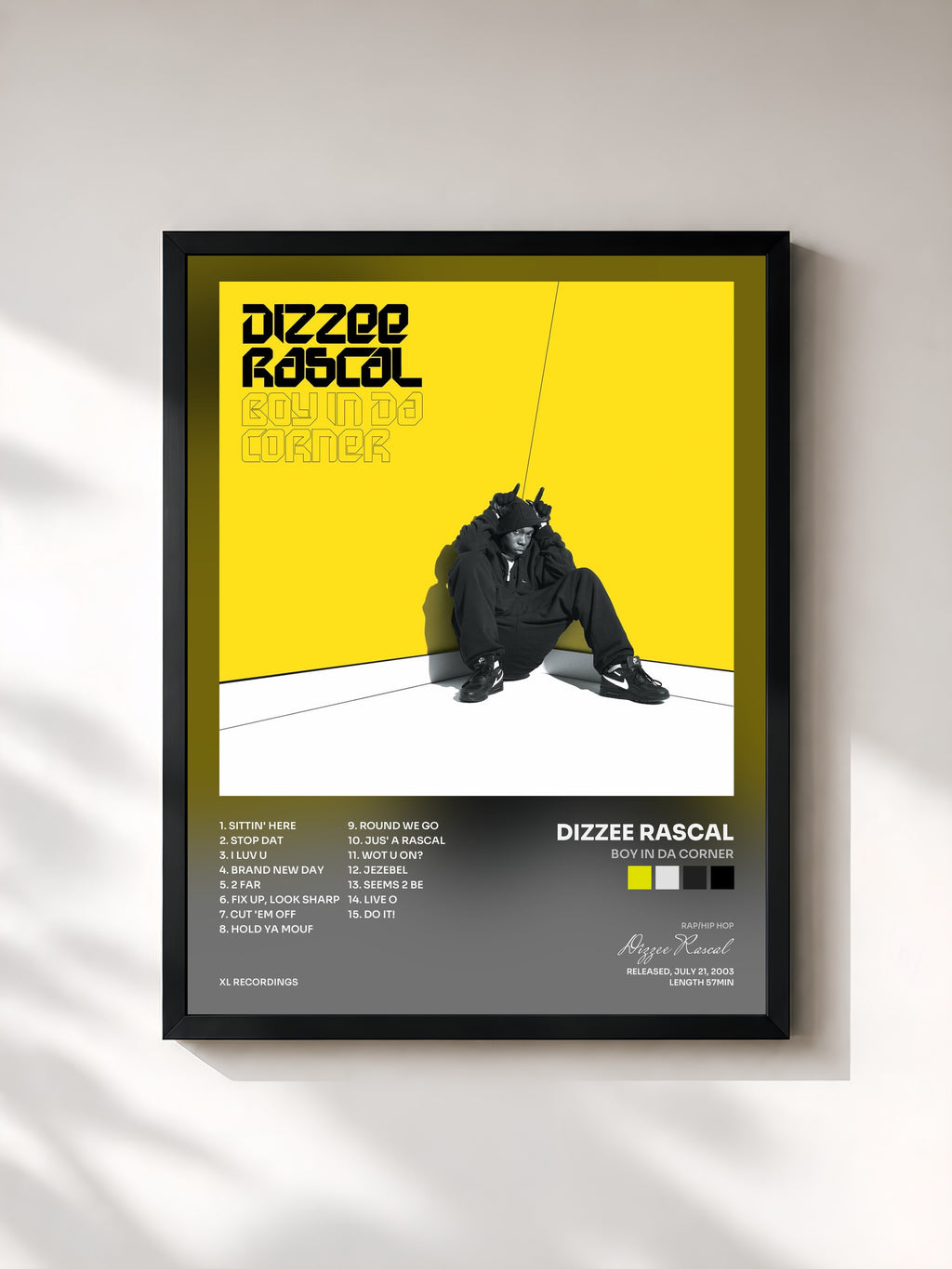 #noir Tableau de l'album Boy In Da Corner de Dizzee Rascal, cadre noir, imprimé et encadré en France