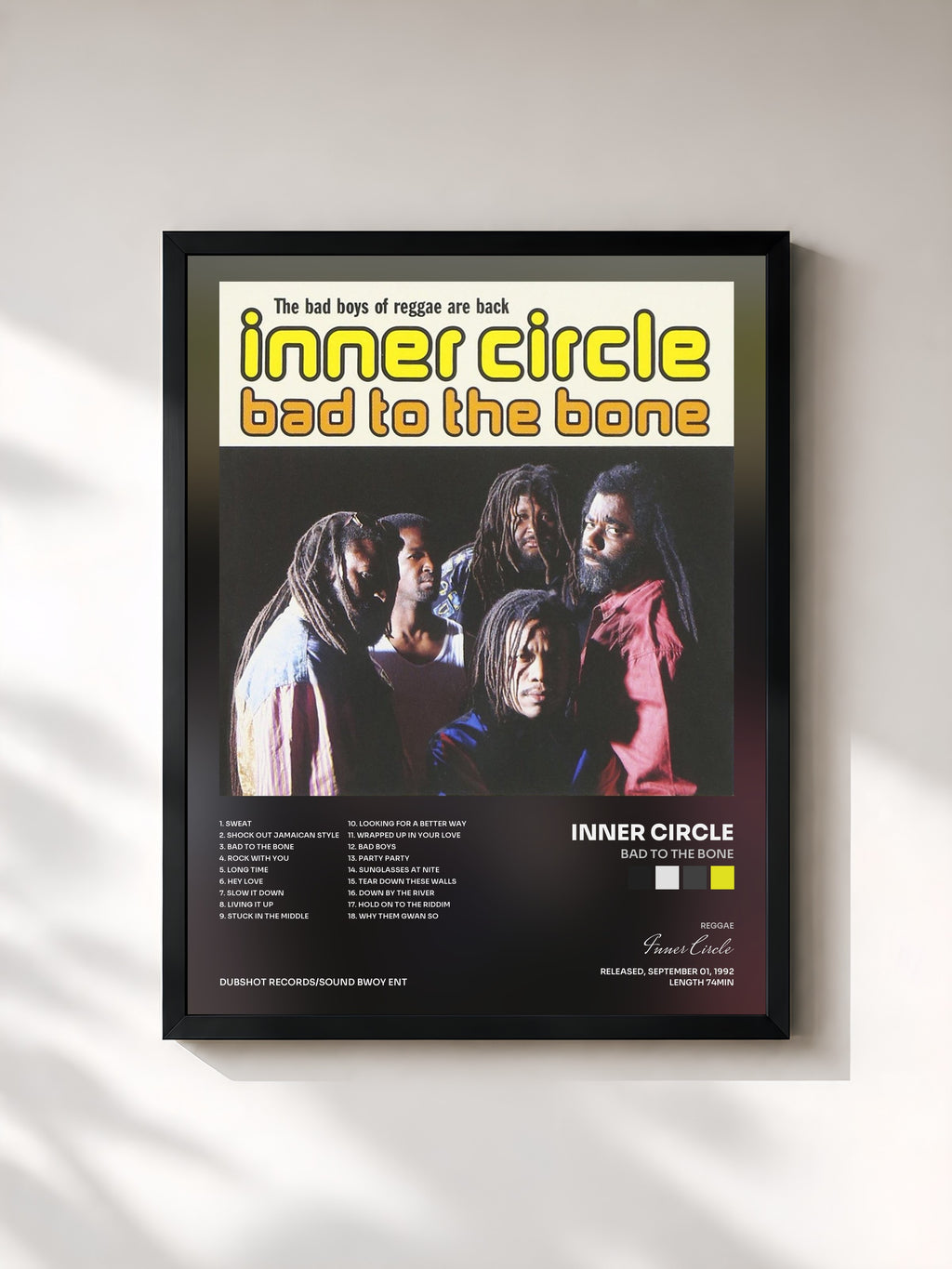 #noir Tableau de l'album Bad to the Bone de Inner Circle, cadre noir, imprimé et encadré en France