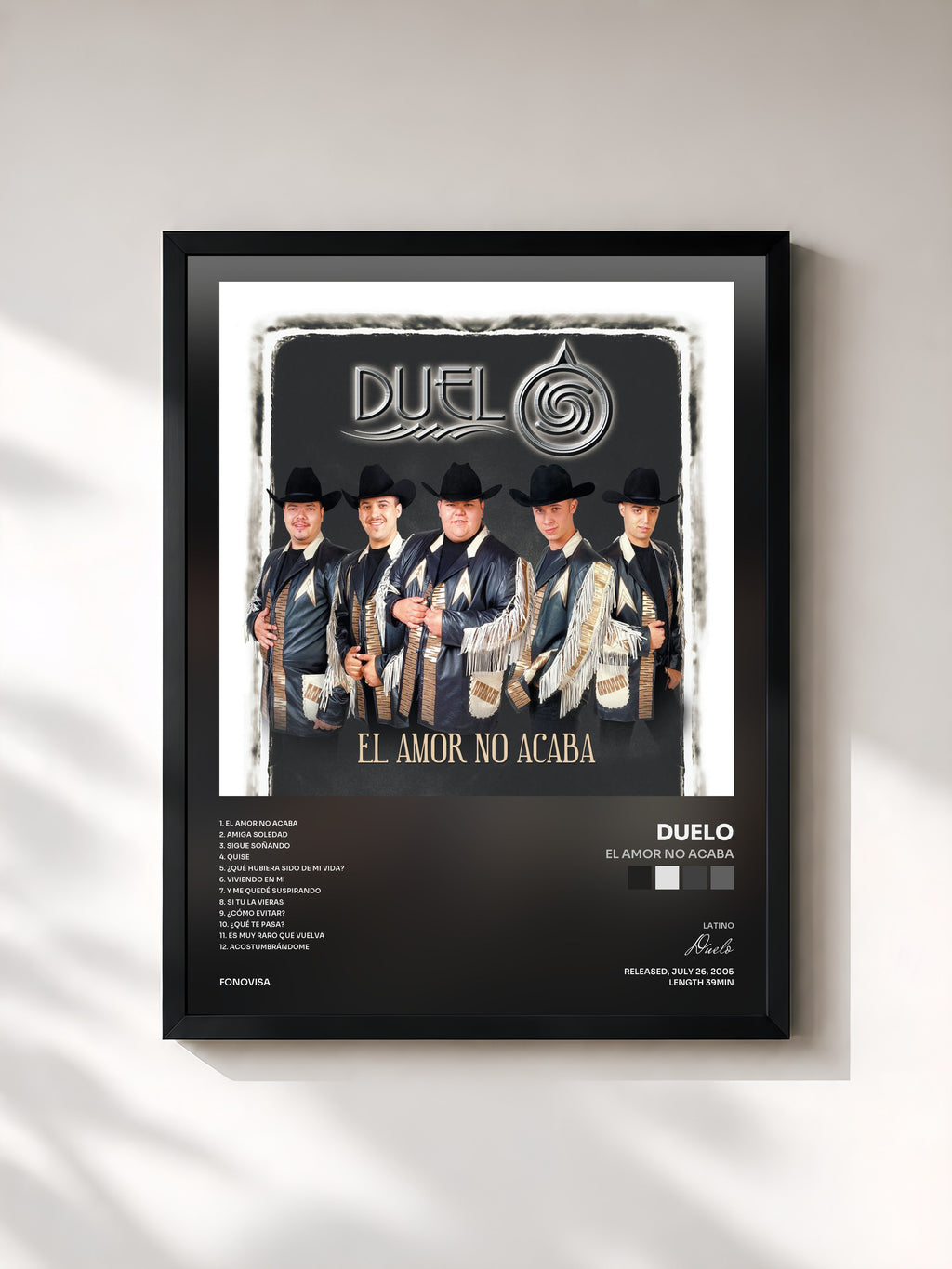#noir Tableau de l'album El Amor No Acaba de Duelo, cadre noir, imprimé et encadré en France