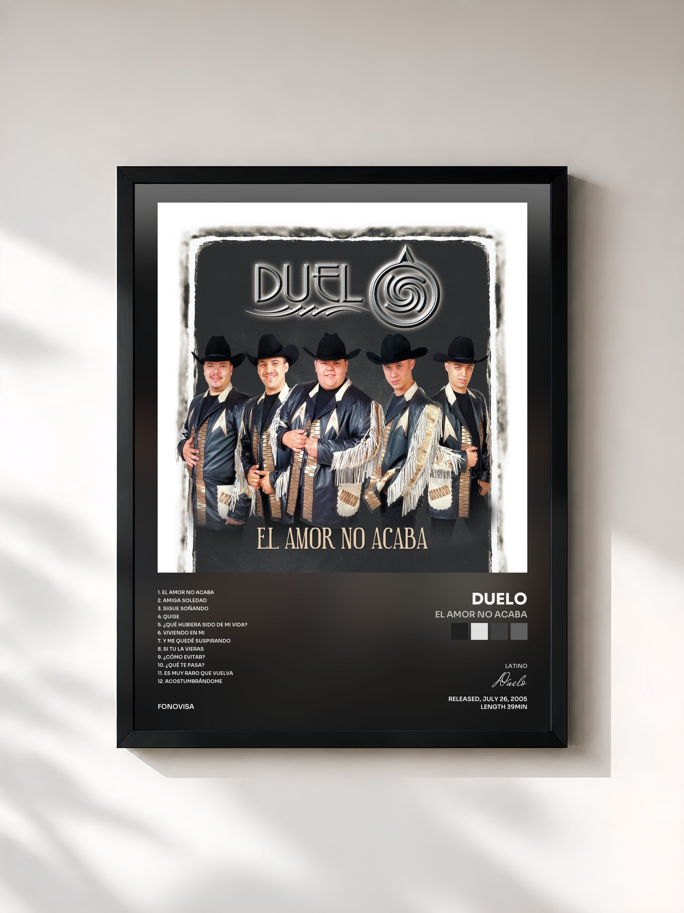 #noir Tableau de l'album El Amor No Acaba de Duelo, cadre noir, imprimé et encadré en France