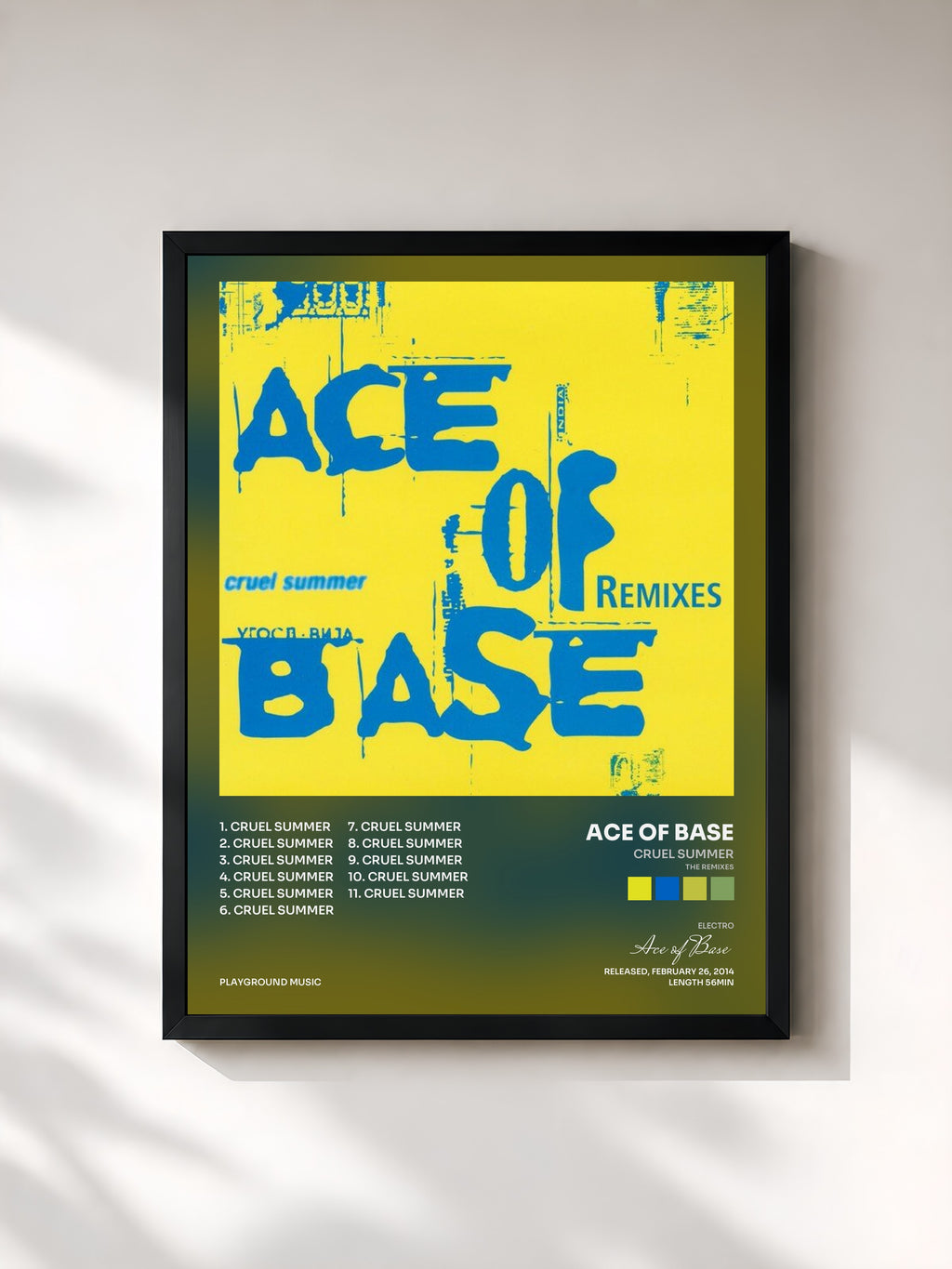 #noir Tableau de l'album Cruel Summer (The Remixes) de Ace of Base, cadre noir, imprimé et encadré en France