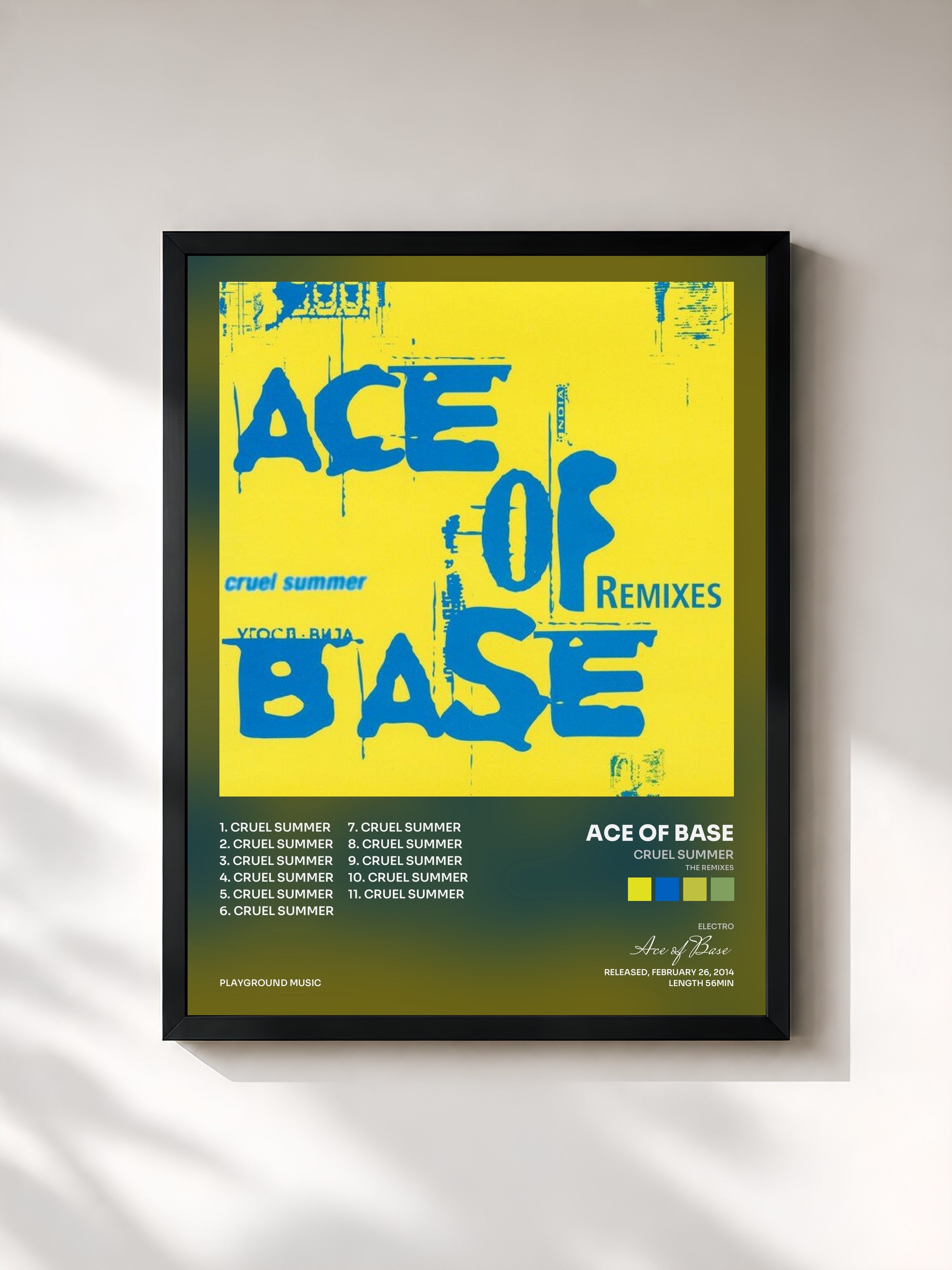 #noir Tableau de l'album Cruel Summer (The Remixes) de Ace of Base, cadre noir, imprimé et encadré en France