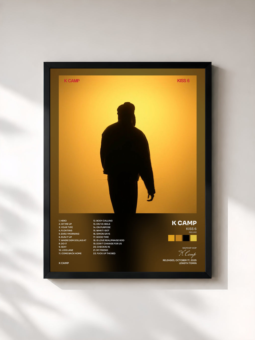 #noir Tableau de l'album Kiss 6 (Deluxe) de K Camp, cadre noir, imprimé et encadré en France