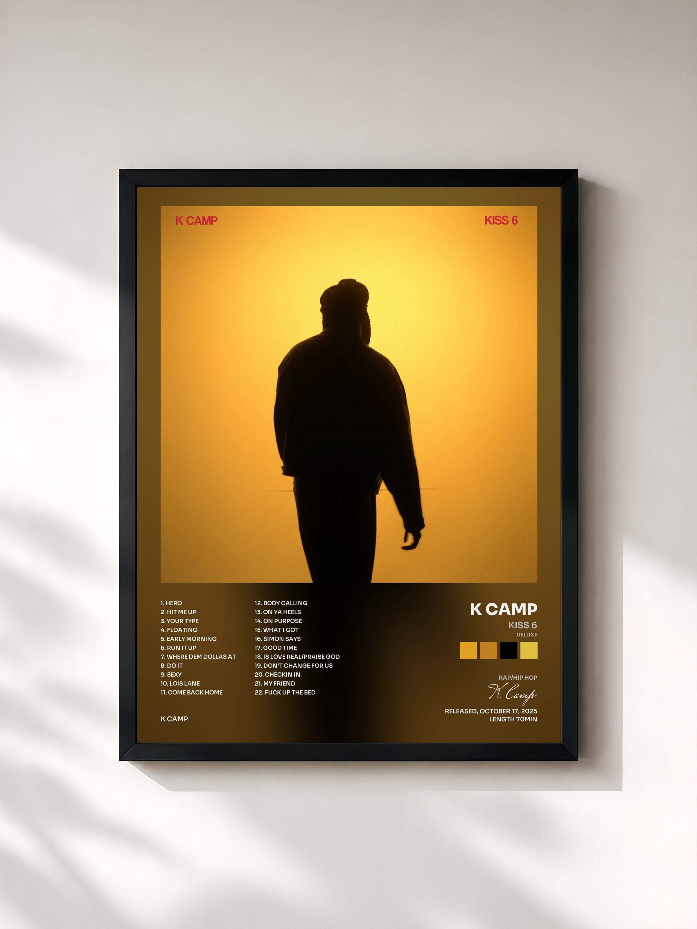 #noir Tableau de l'album Kiss 6 (Deluxe) de K Camp, cadre noir, imprimé et encadré en France