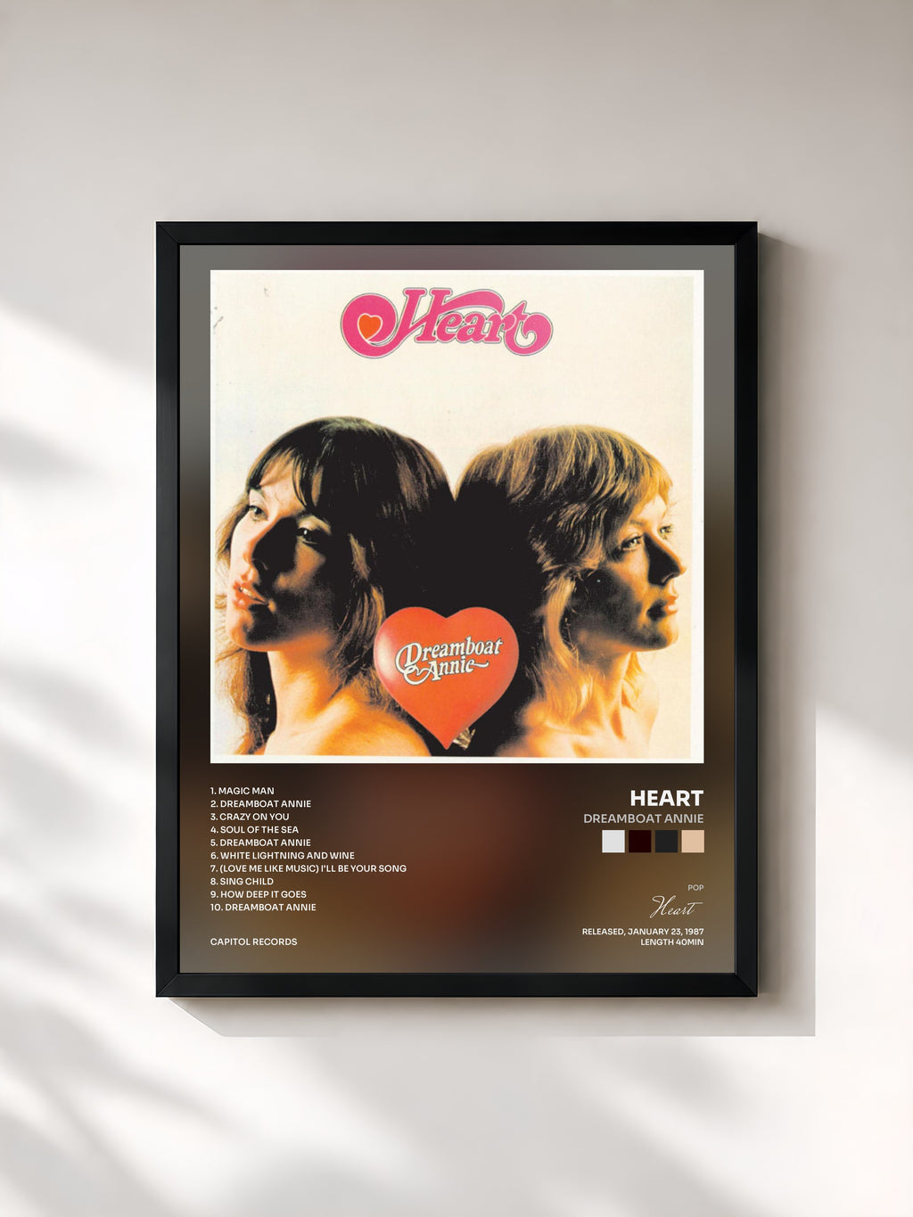 #noir Tableau de l'album Dreamboat Annie de Heart, cadre noir, imprimé et encadré en France