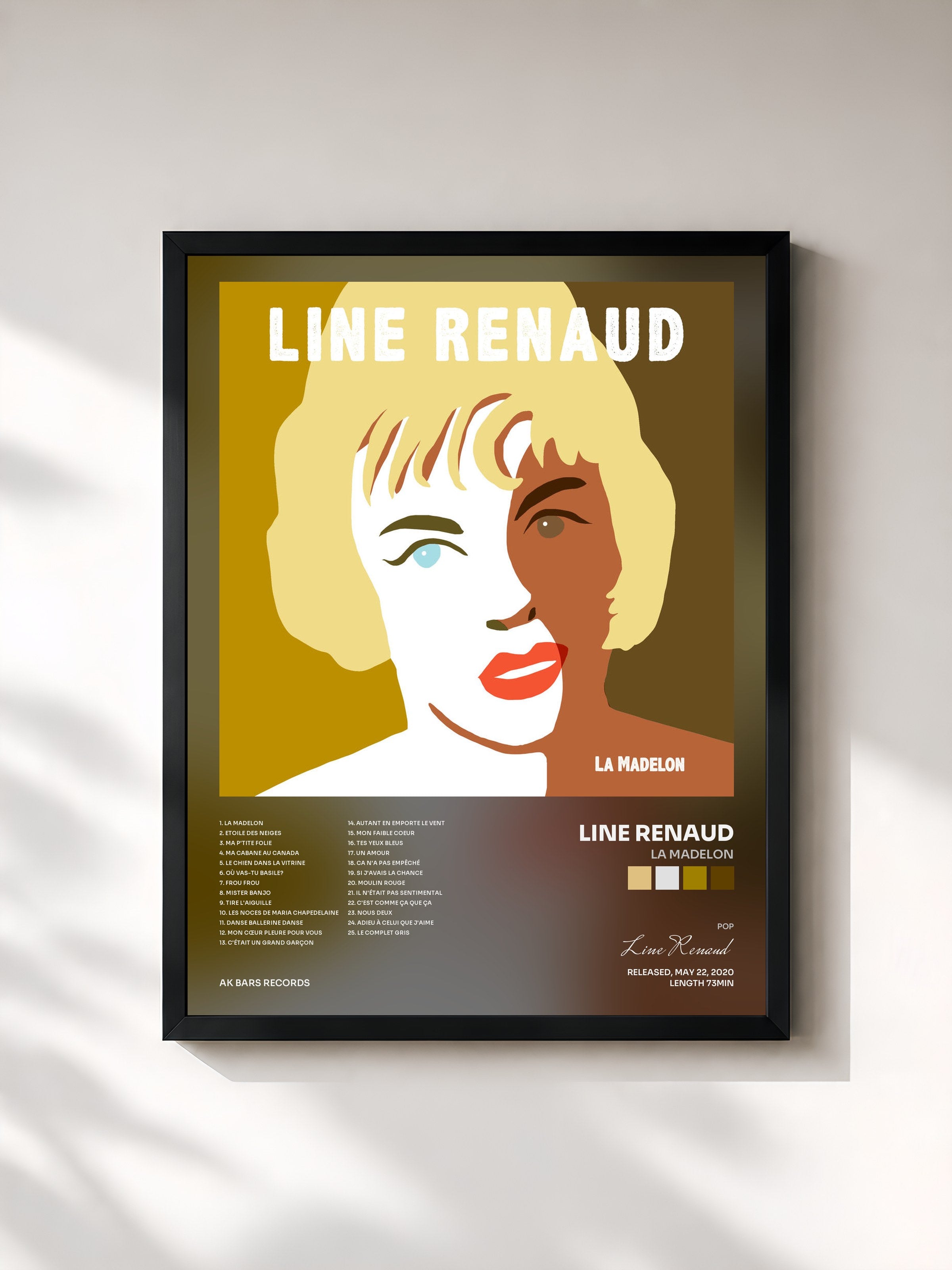 #noir Tableau de l'album La Madelon de Line Renaud, cadre noir, imprimé et encadré en France