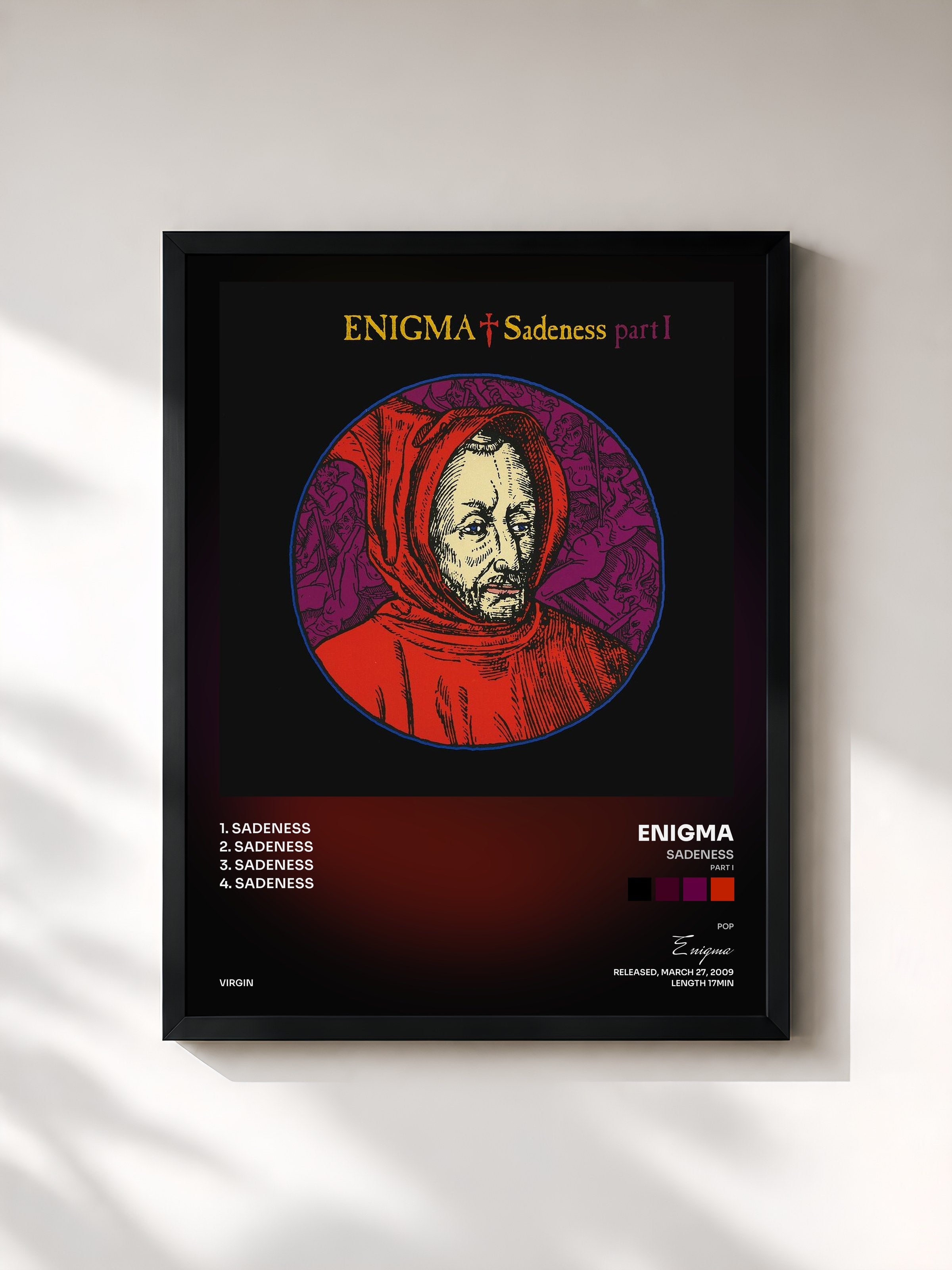 #noir Tableau de l'album Sadeness (Part I) de Enigma, cadre noir, imprimé et encadré en France