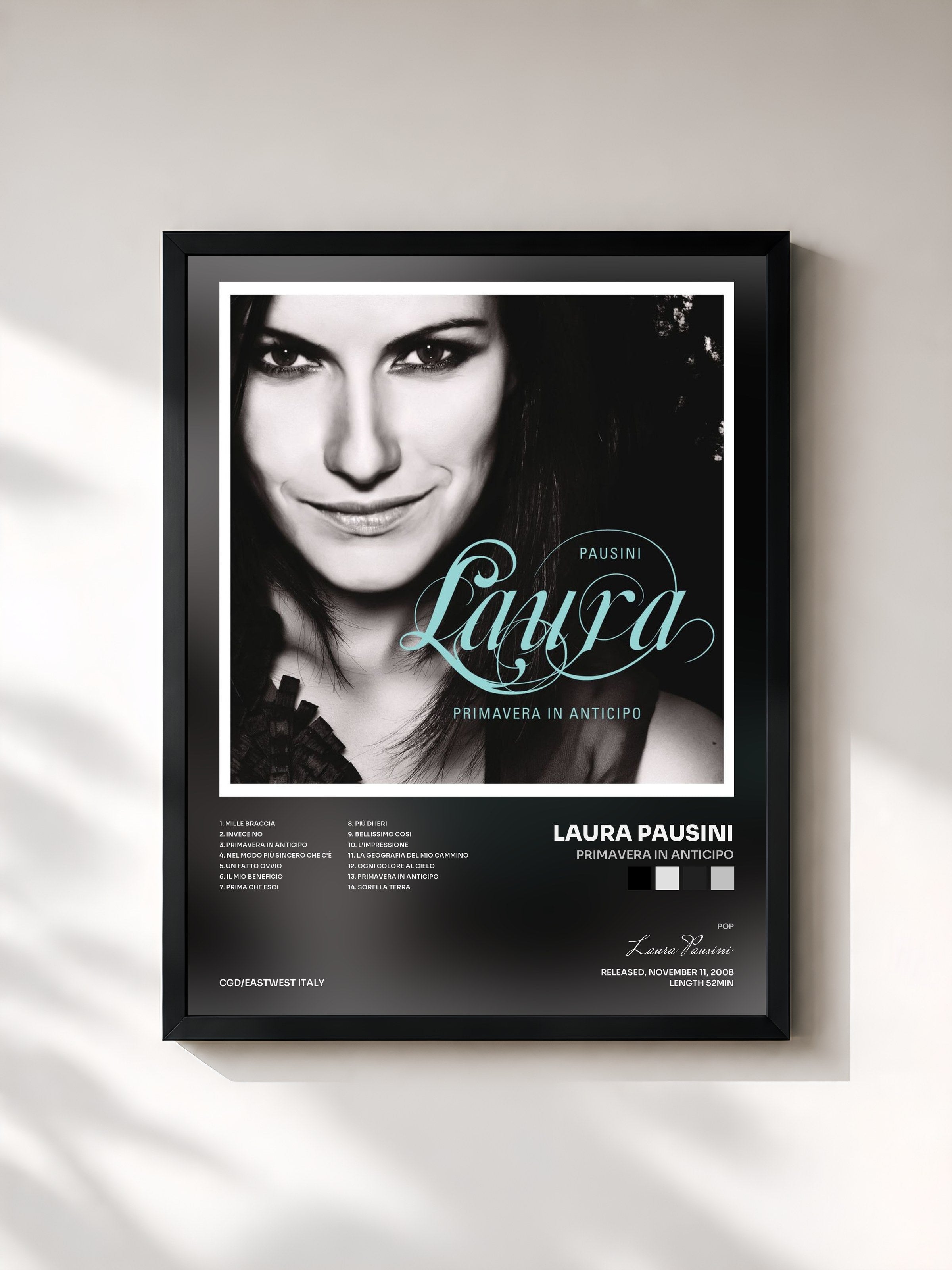 #noir Tableau de l'album Primavera in anticipo de Laura Pausini, cadre noir, imprimé et encadré en France