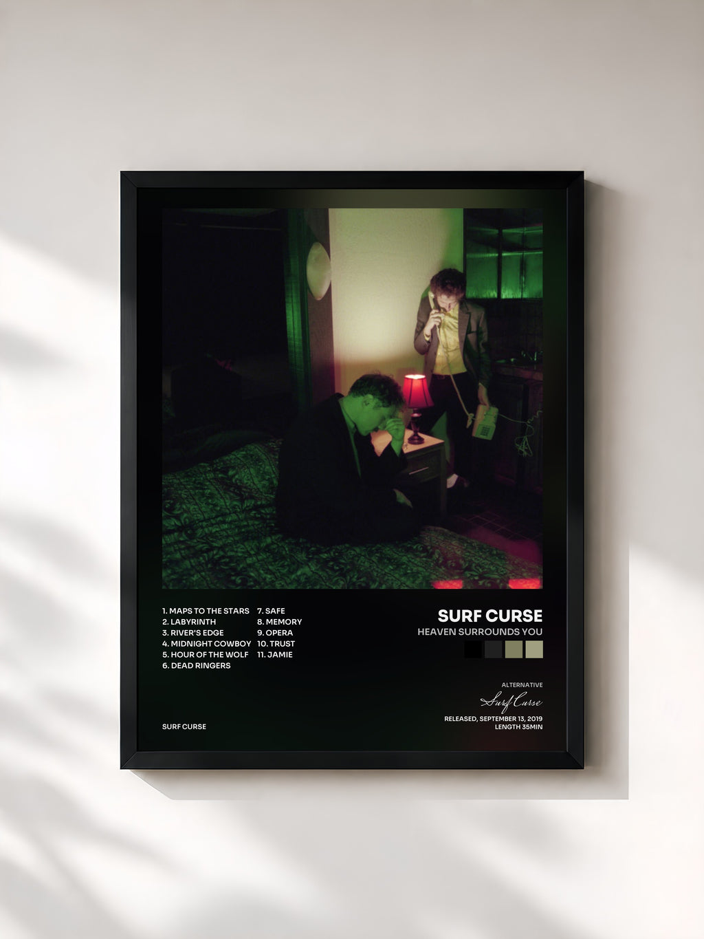 #noir Tableau de l'album Heaven Surrounds You de Surf Curse, cadre noir, imprimé et encadré en France