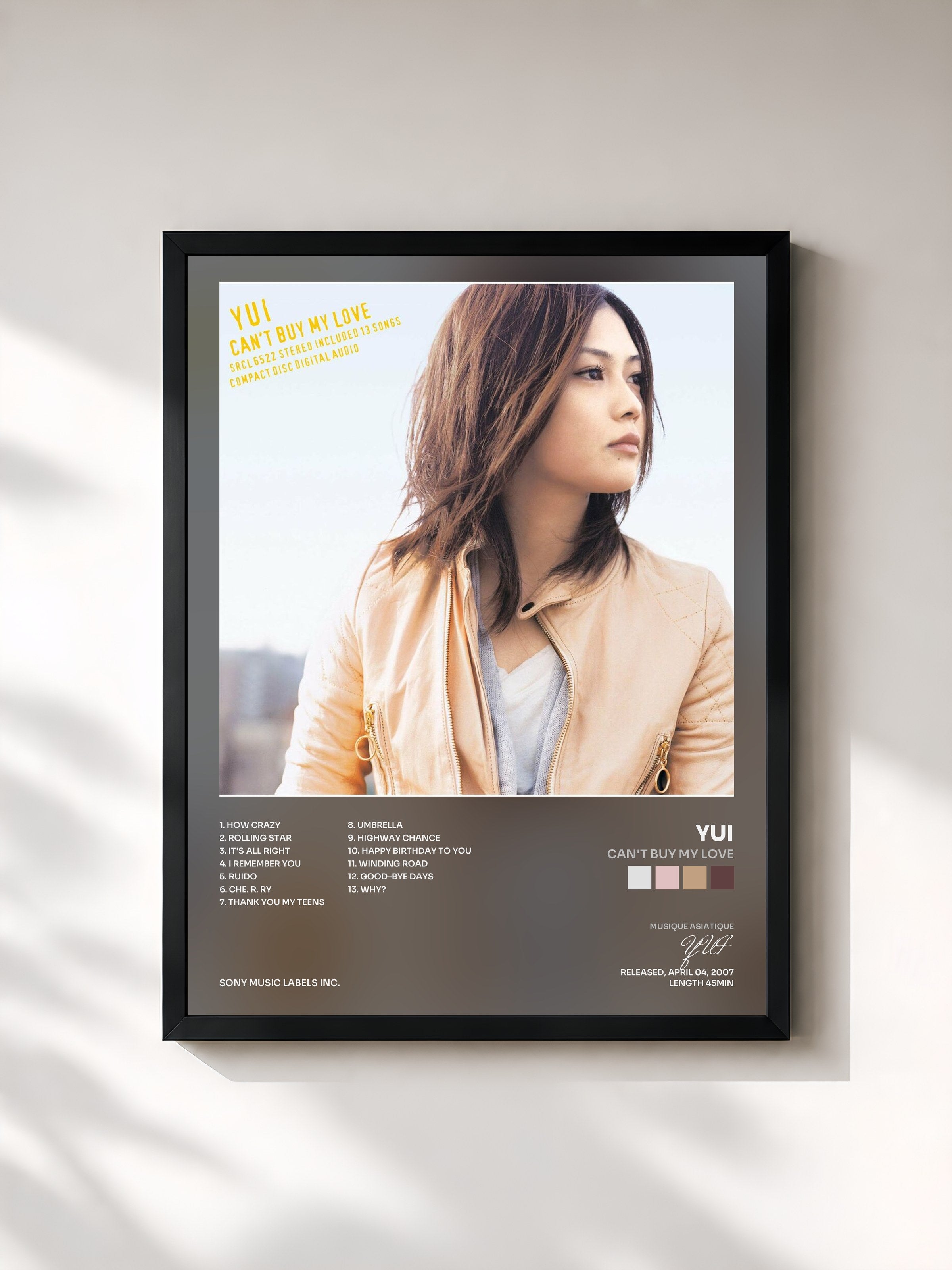 #noir Tableau de l'album CAN'T BUY MY LOVE de YUI, cadre noir, imprimé et encadré en France
